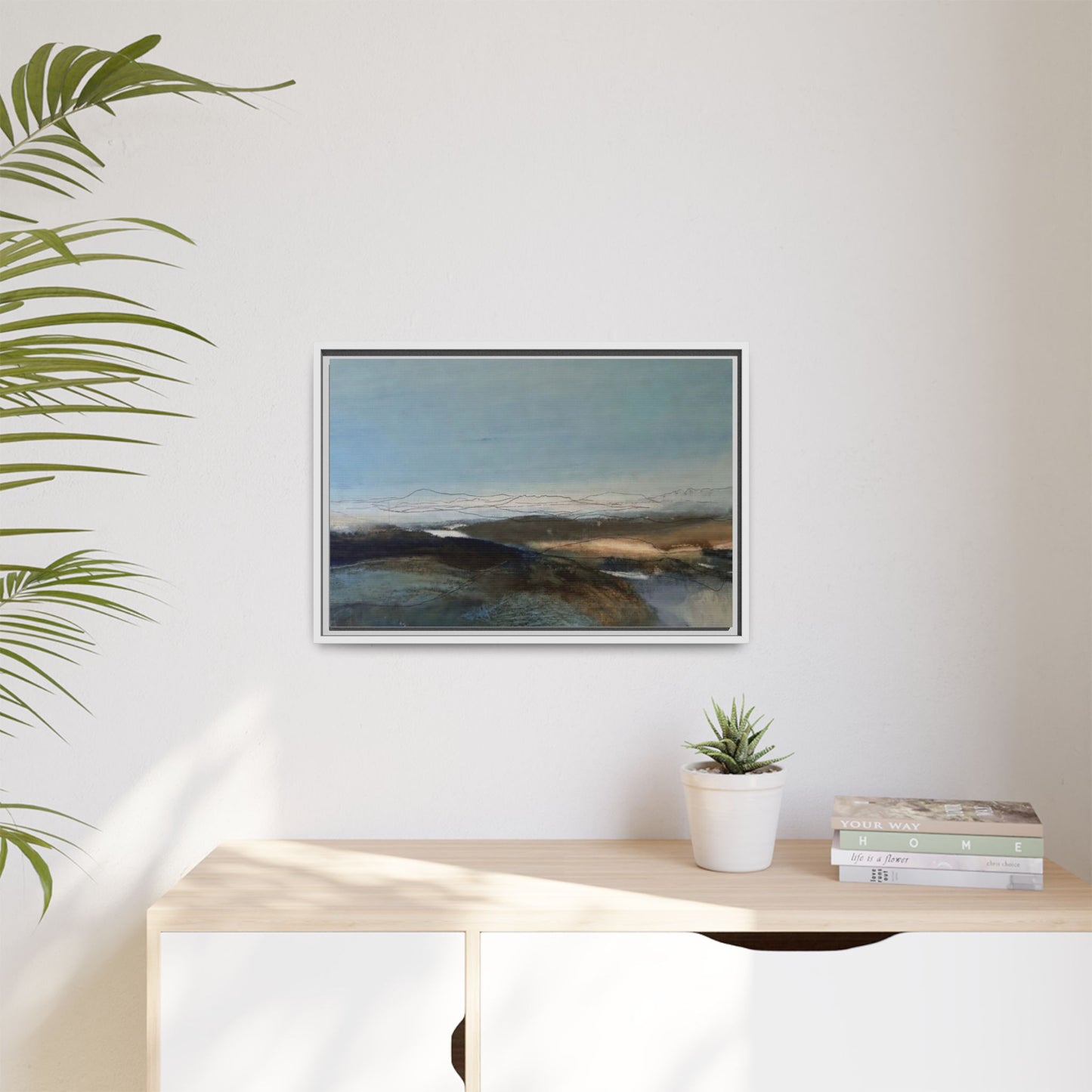 Framed Matte Canvas Wall Art — Serene Abstract Blue Landscape