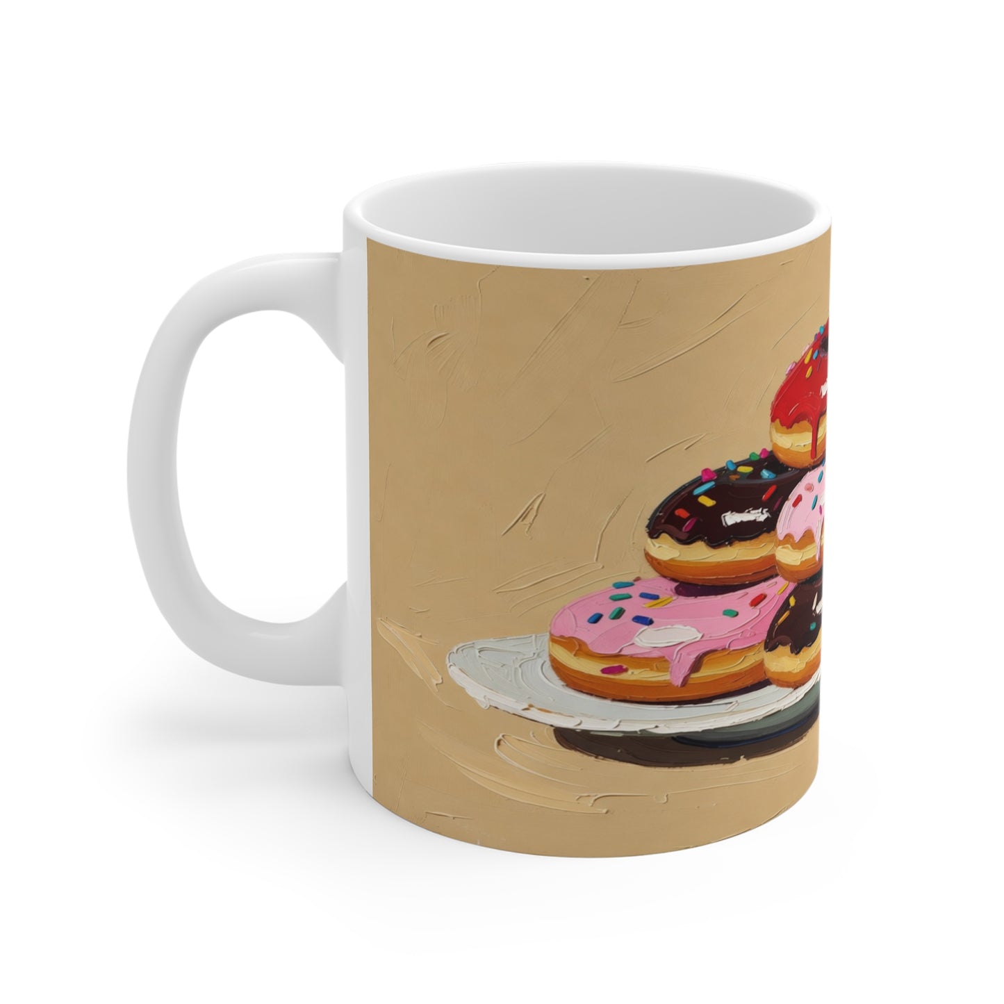 Donut Stack Coffee Mug — Colorful Sprinkles Dessert Ceramic Mug