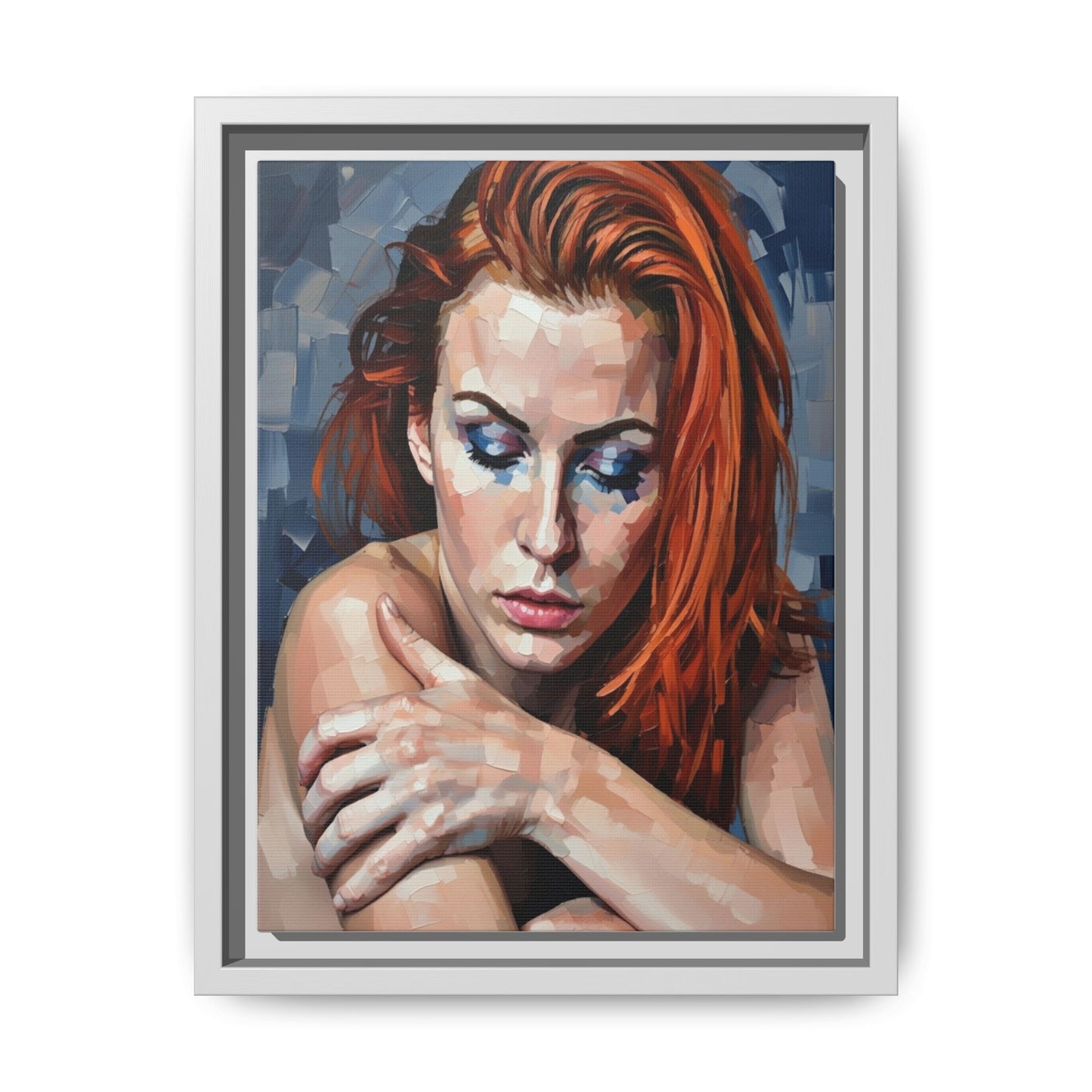 Framed Matte Canvas Art – Contemplative Redhead Portrait