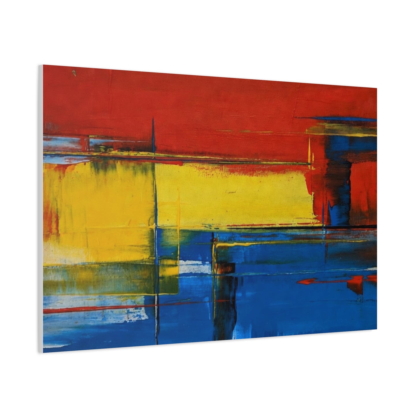 Abstract Color Block Matte Canvas Wall Art — Red, Yellow & Blue Stretched Canvas