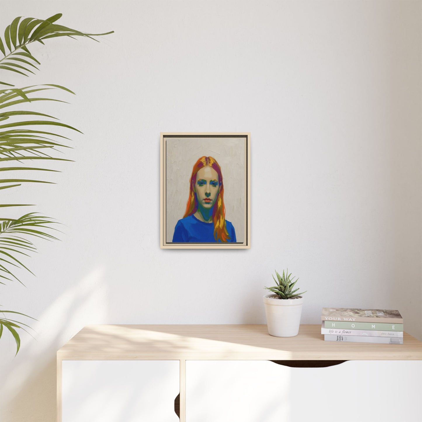 Framed Matte Canvas Portrait — Vibrant Multi‑Color Girl Art Print
