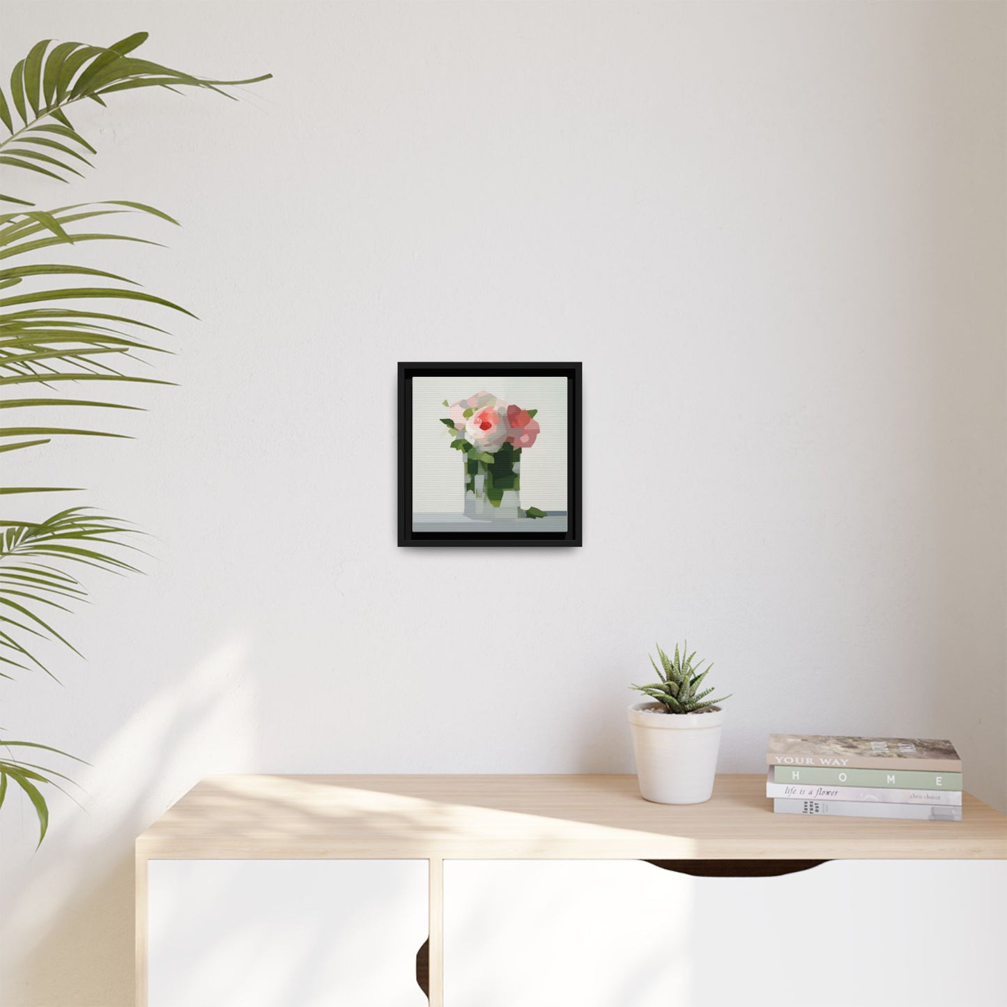 Framed Floral Canvas Print — Modern Pink Roses Still Life