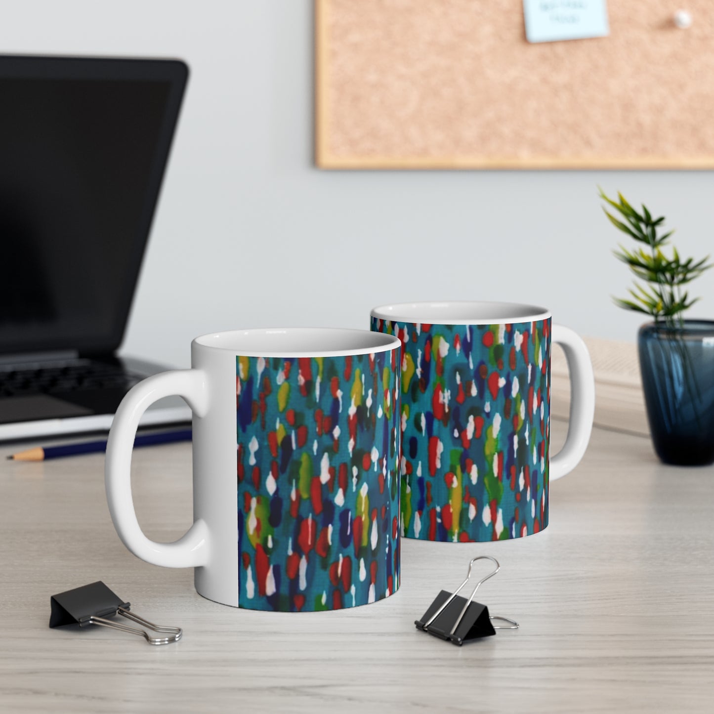 Abstract Color Splash Mug — Blue Multicolor Artistic Coffee Cup