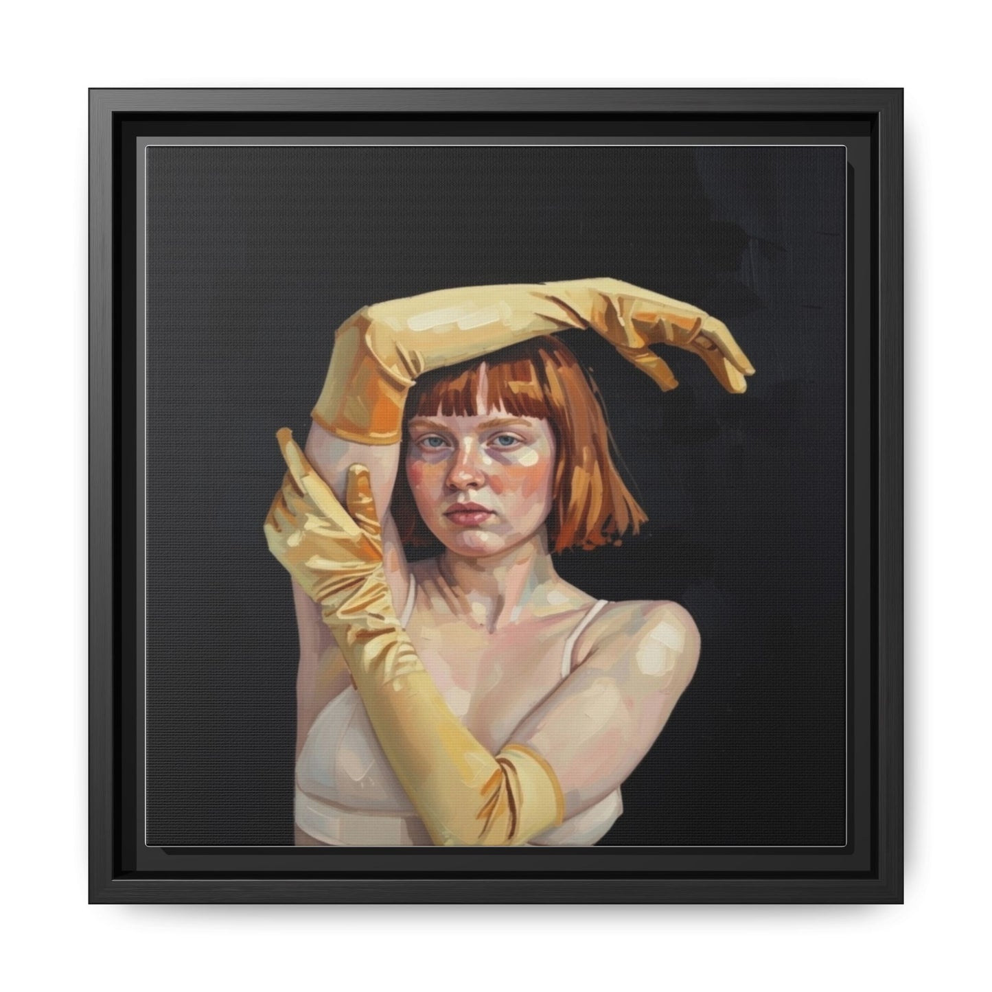 Framed Matte Canvas Art – Portrait of Woman in Yellow Gloves