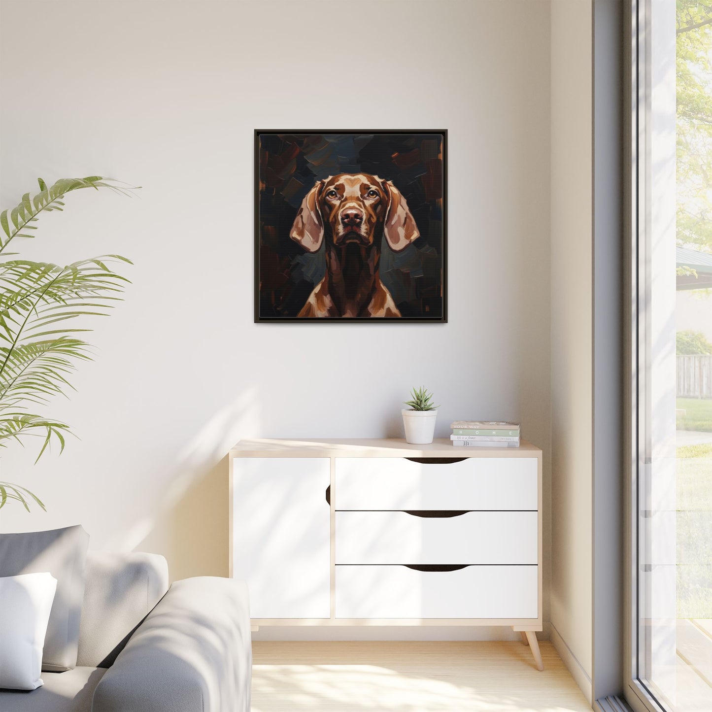 Framed Matte Canvas Dog Portrait – Brown Vizsla Wall Art