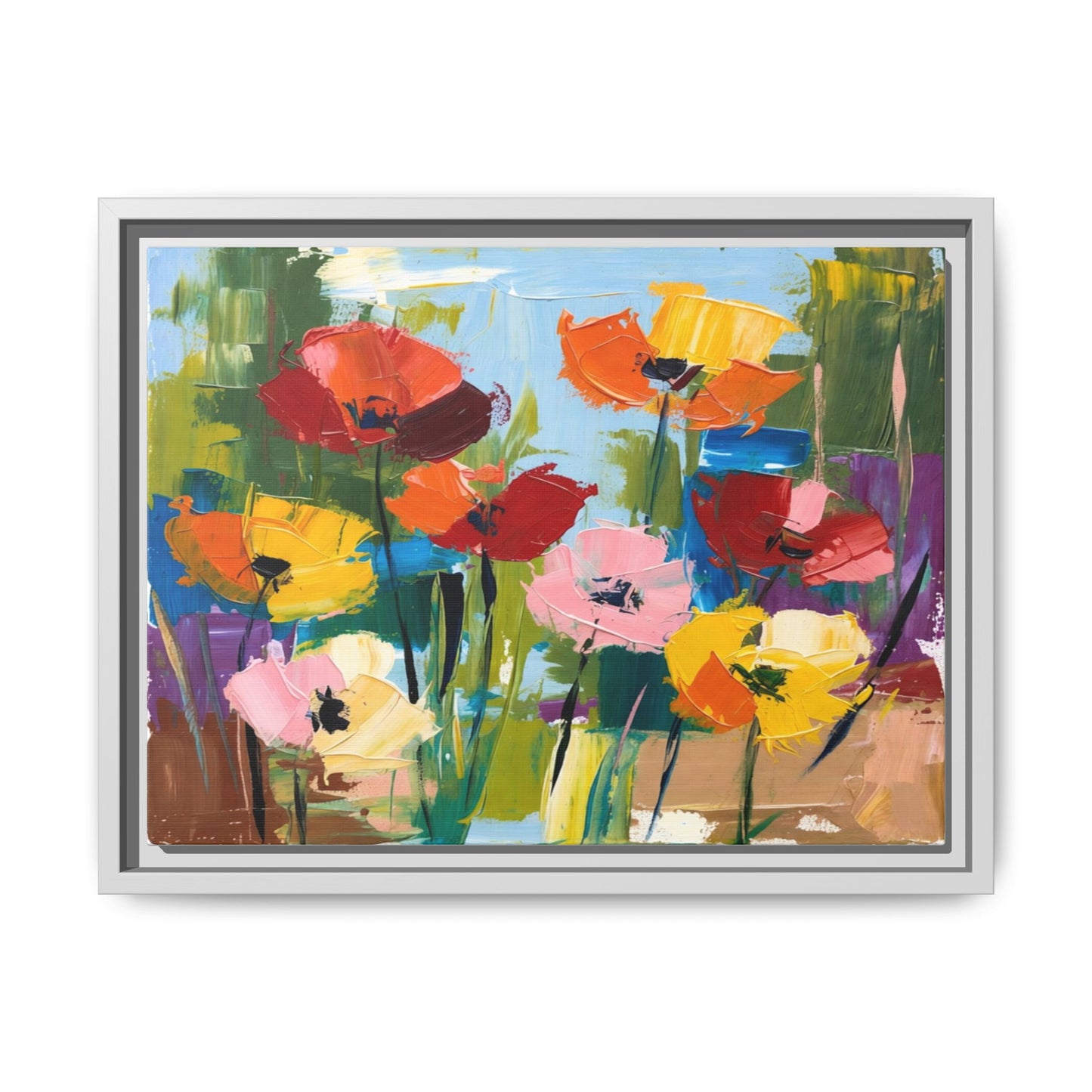 Framed Floral Canvas Print — Colorful Abstract Poppy Artwork