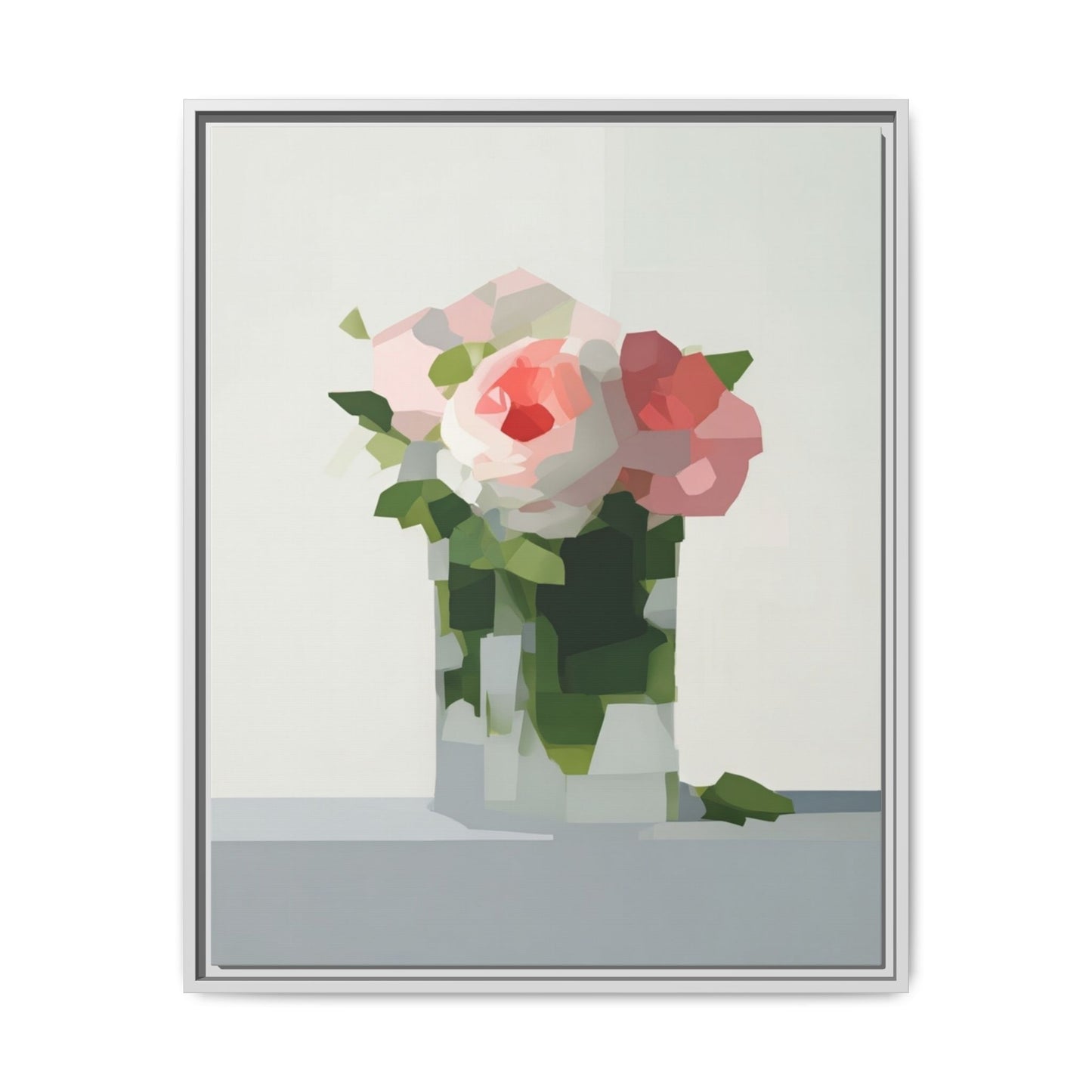 Framed Floral Canvas Print — Modern Pink Roses Still Life