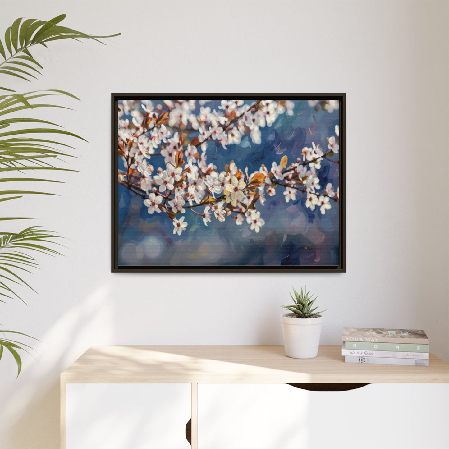 Framed Matte Canvas Print — Cherry Blossom Branch Wall Art