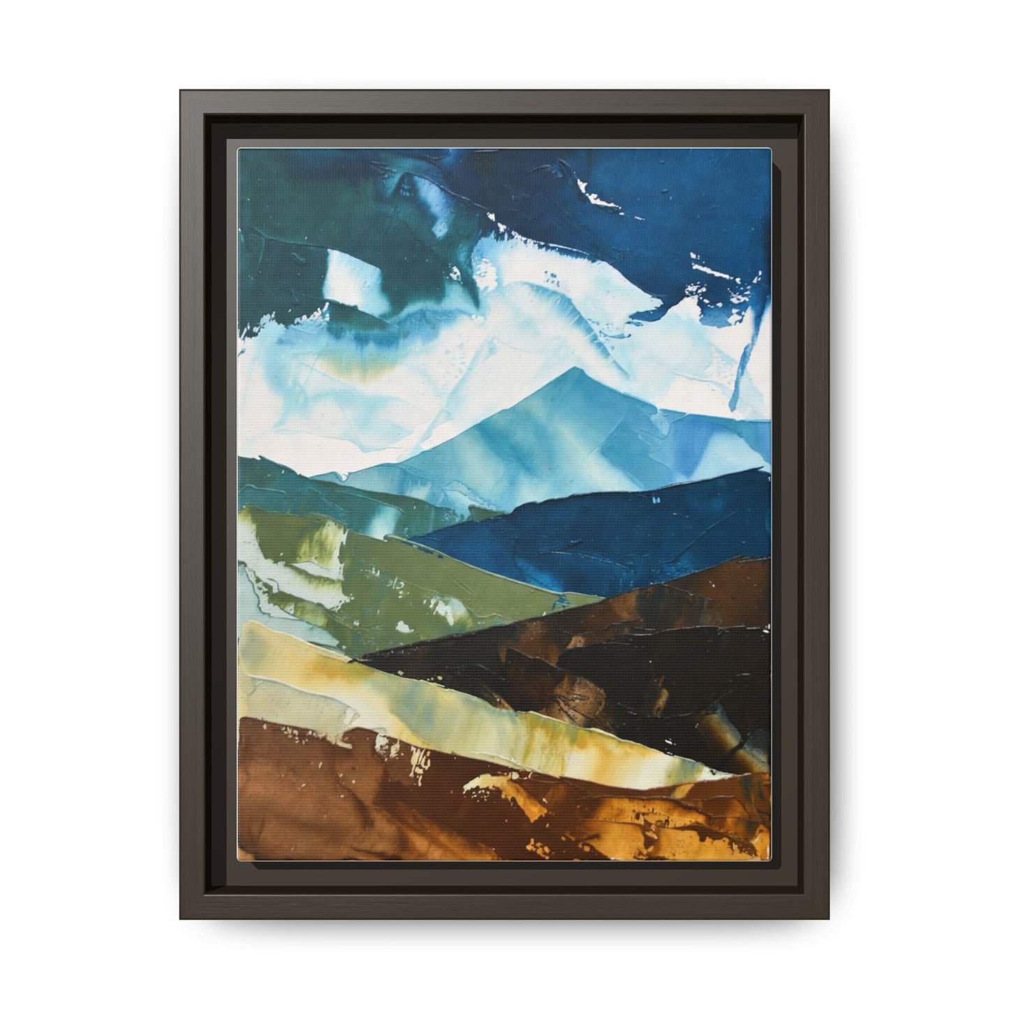 Framed Abstract Mountain Canvas Art — Blue & Earthtone Landscape Print