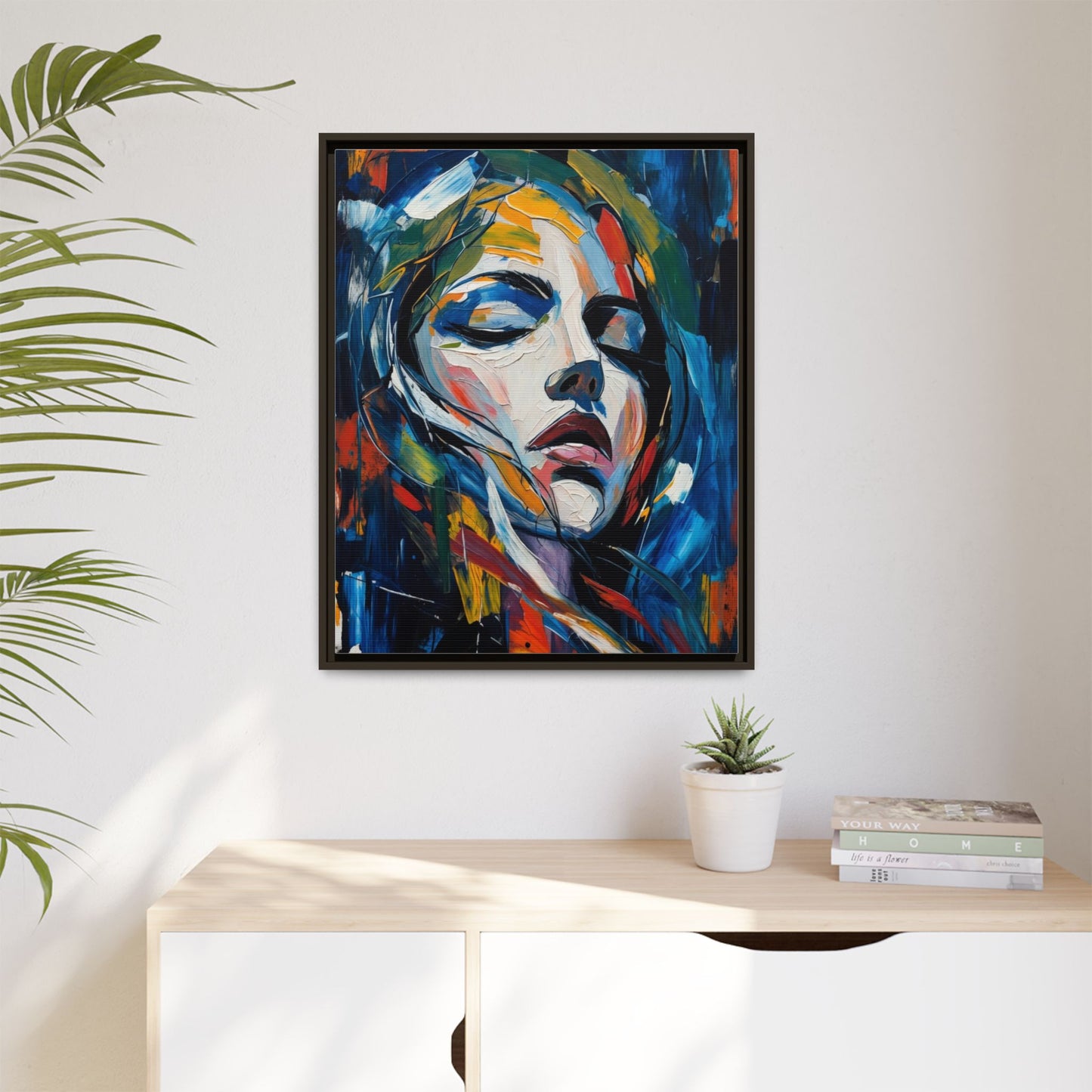 Abstract Colorful Woman Portrait — Framed Matte Canvas Wall Art