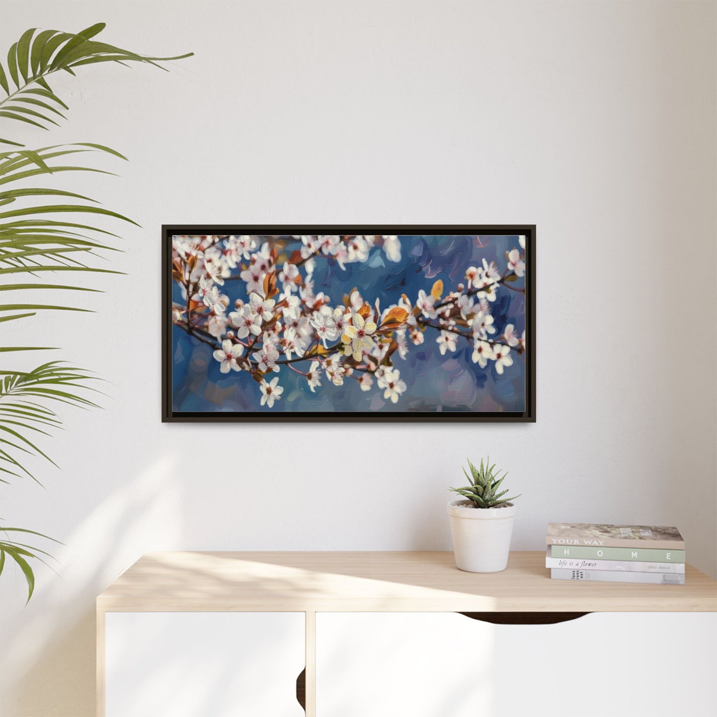 Framed Matte Canvas Print — Cherry Blossom Branch Wall Art