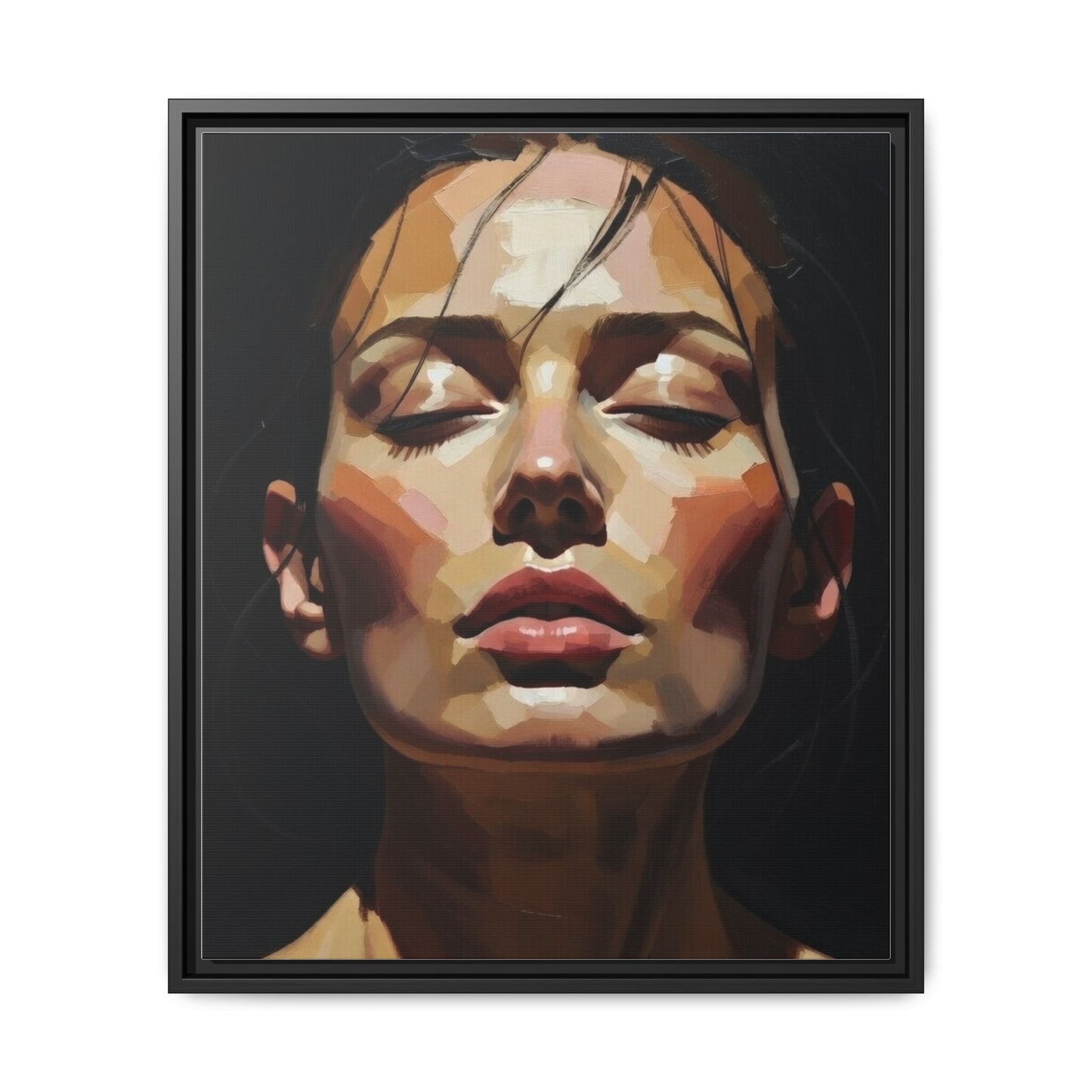 Framed Matte Canvas Portrait – Woman with Eyes Closed (Multi‑Color)