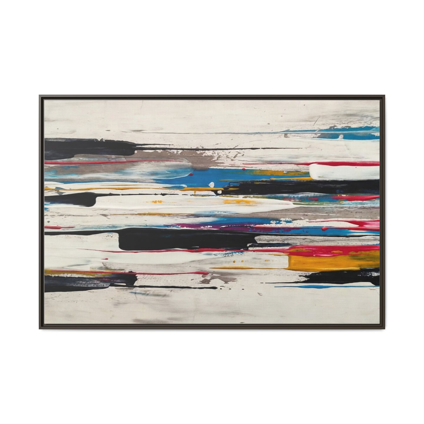 Abstract Multi-Color Framed Canvas Wall Art — Modern Horizontal Brushstroke Print
