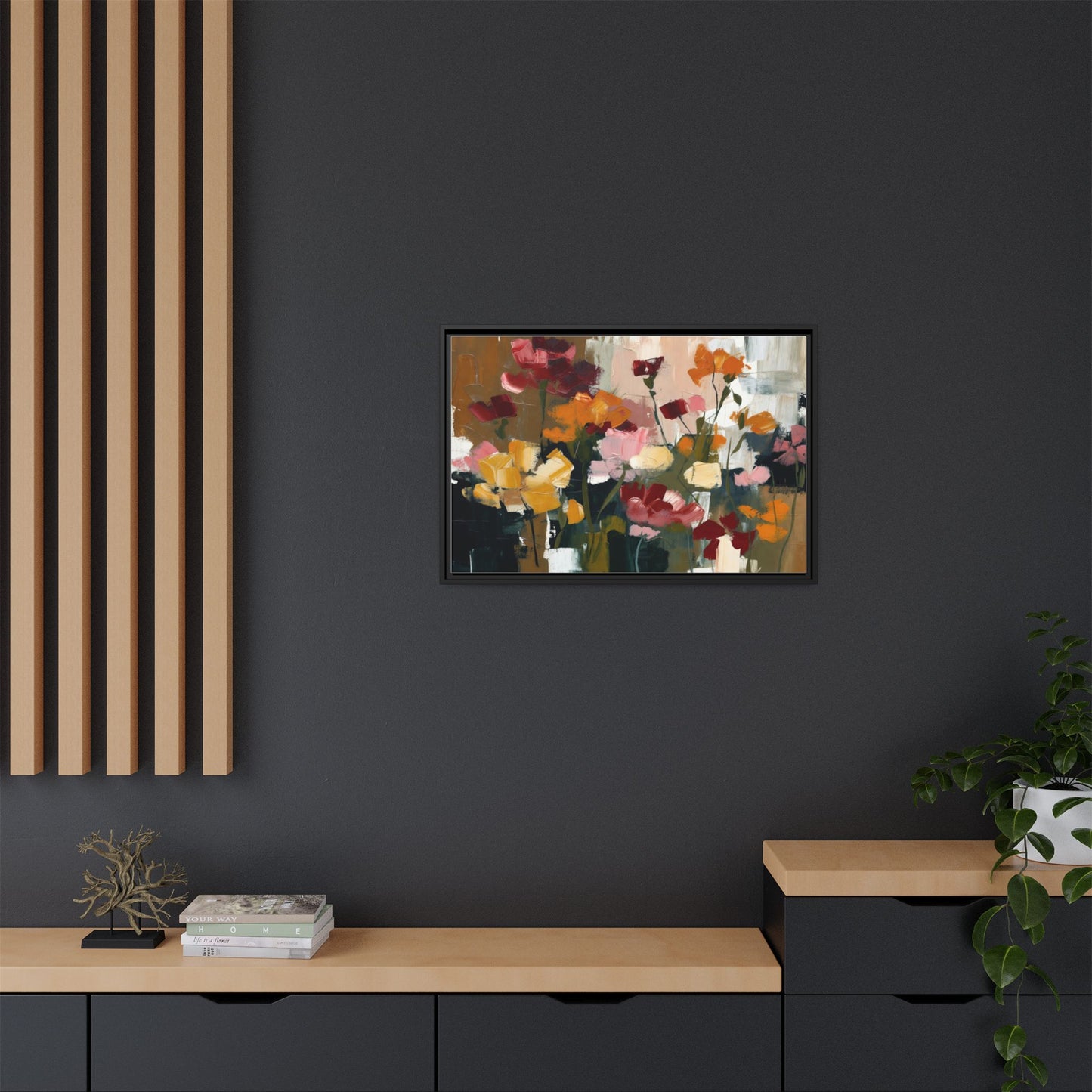 Framed Matte Canvas Floral Abstract Wall Art