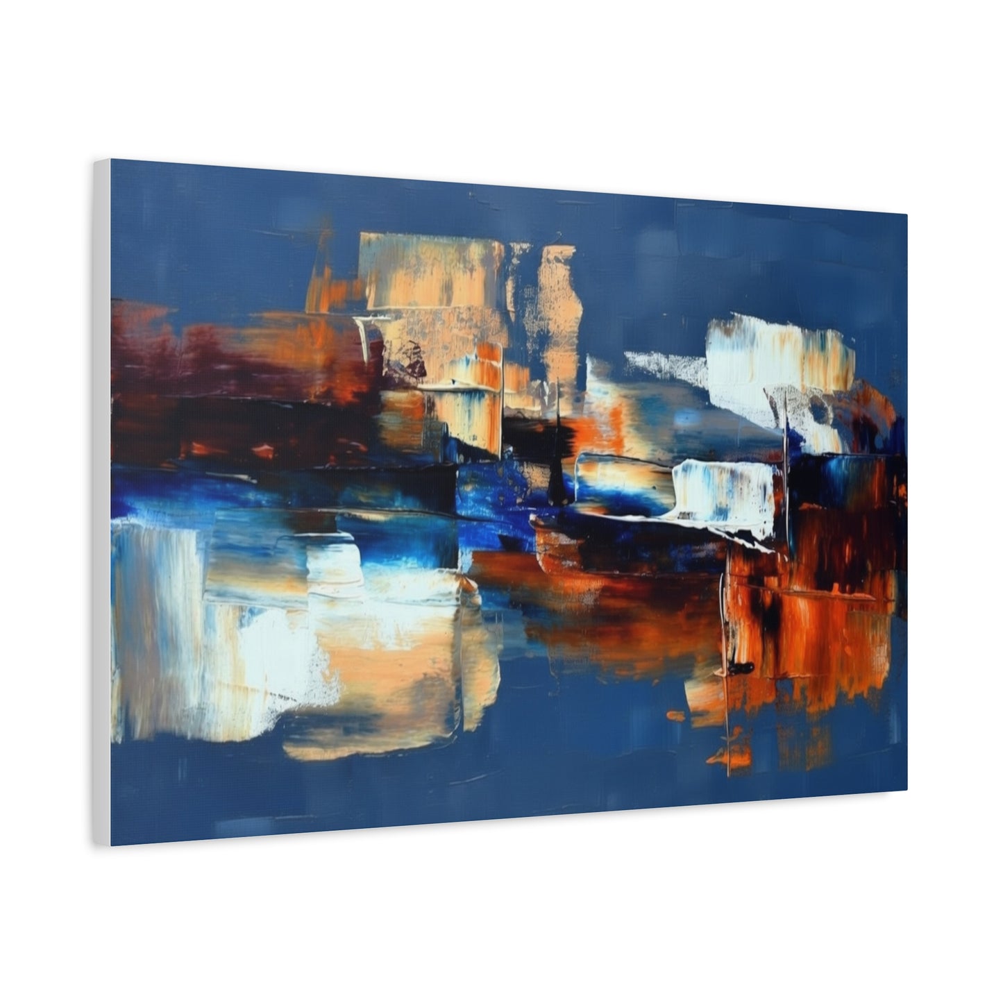 Abstract Blue & Orange Canvas Wall Art — Modern Matte Stretched Canvas