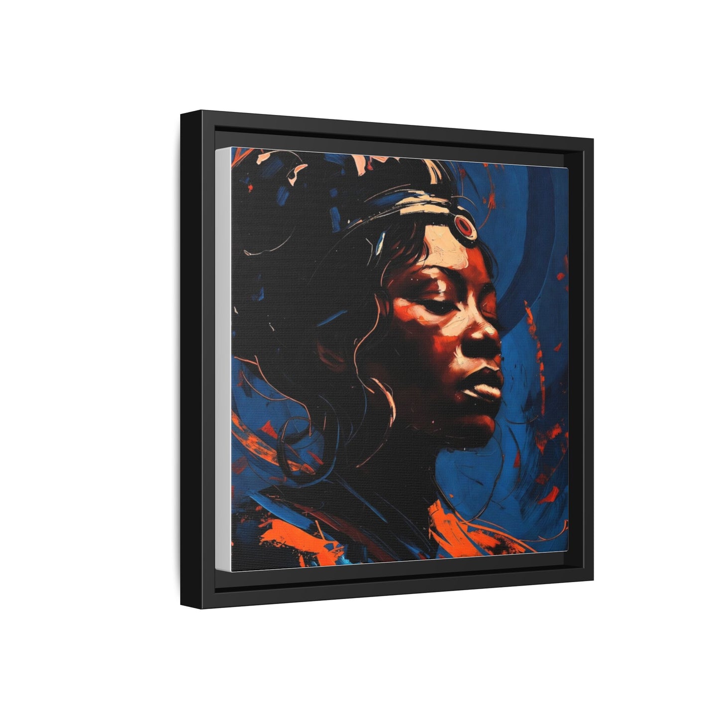 Framed Matte Canvas Art - Vibrant Portrait of a Black Woman (Multi-Color)
