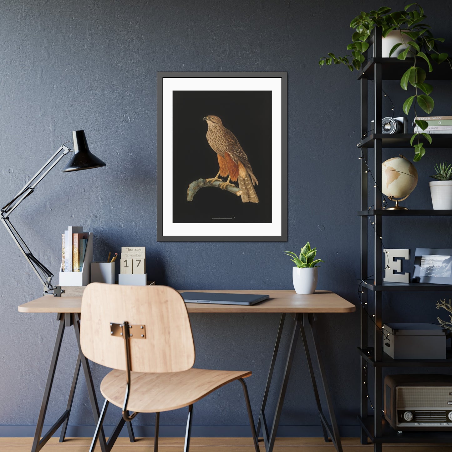 Framed Bird Art Print — Vintage Red-Shouldered Hawk Illustration Poster