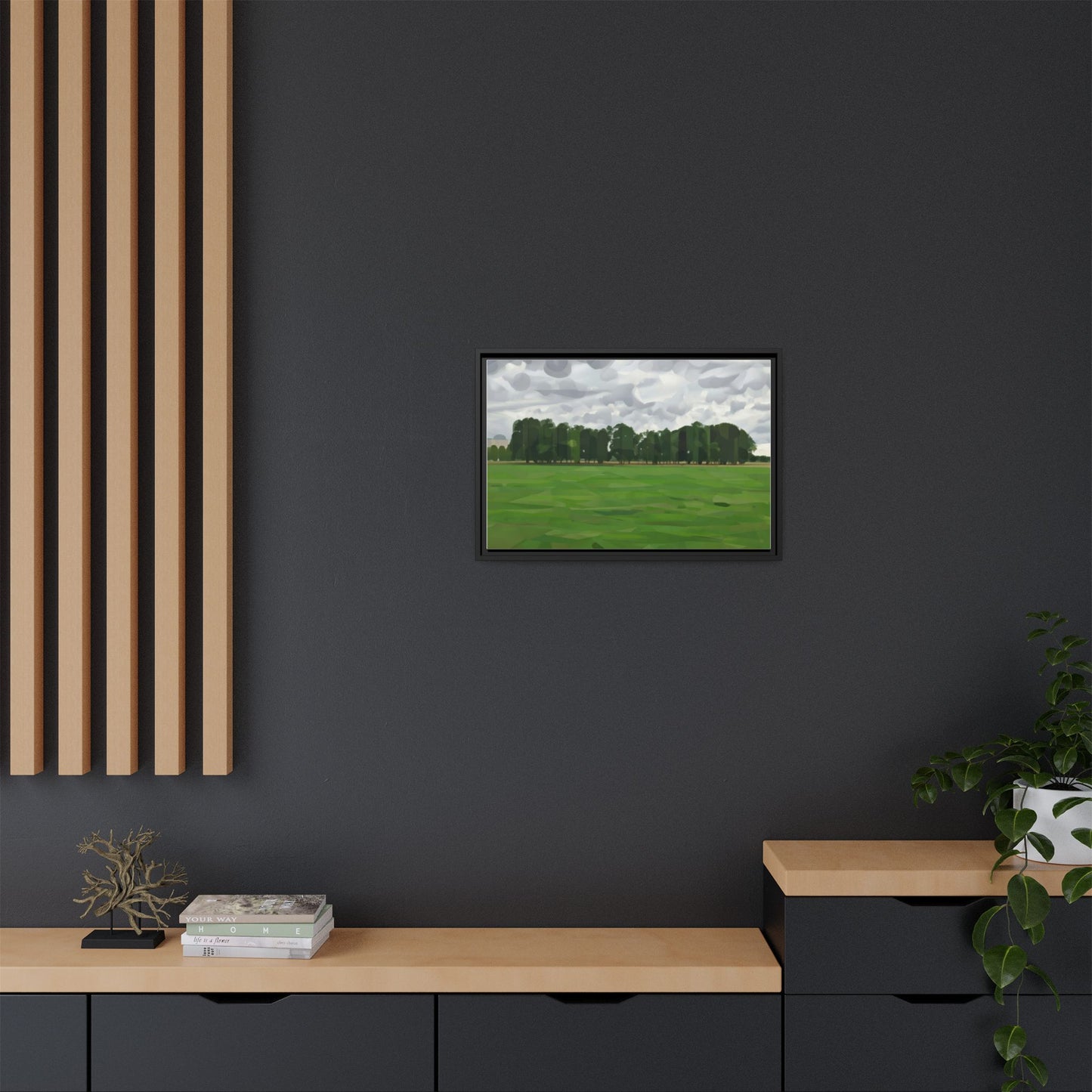 Framed Matte Canvas Print — Minimalist Green Landscape Art