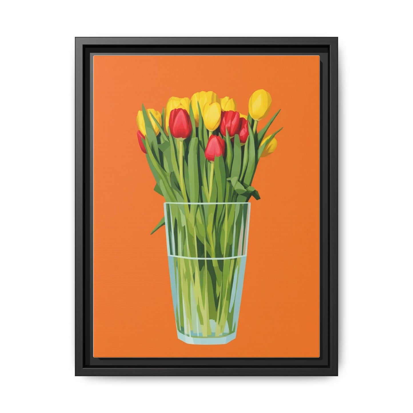 Framed Tulip Canvas Print — Colorful Tulips in Glass Vase