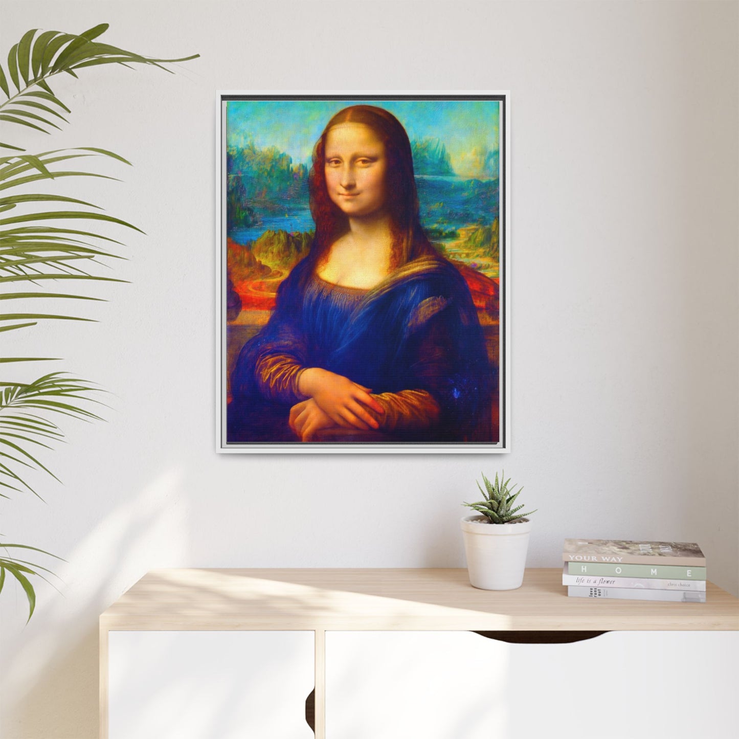 Framed Matte Canvas Print — Colorful Mona Lisa Wall Art