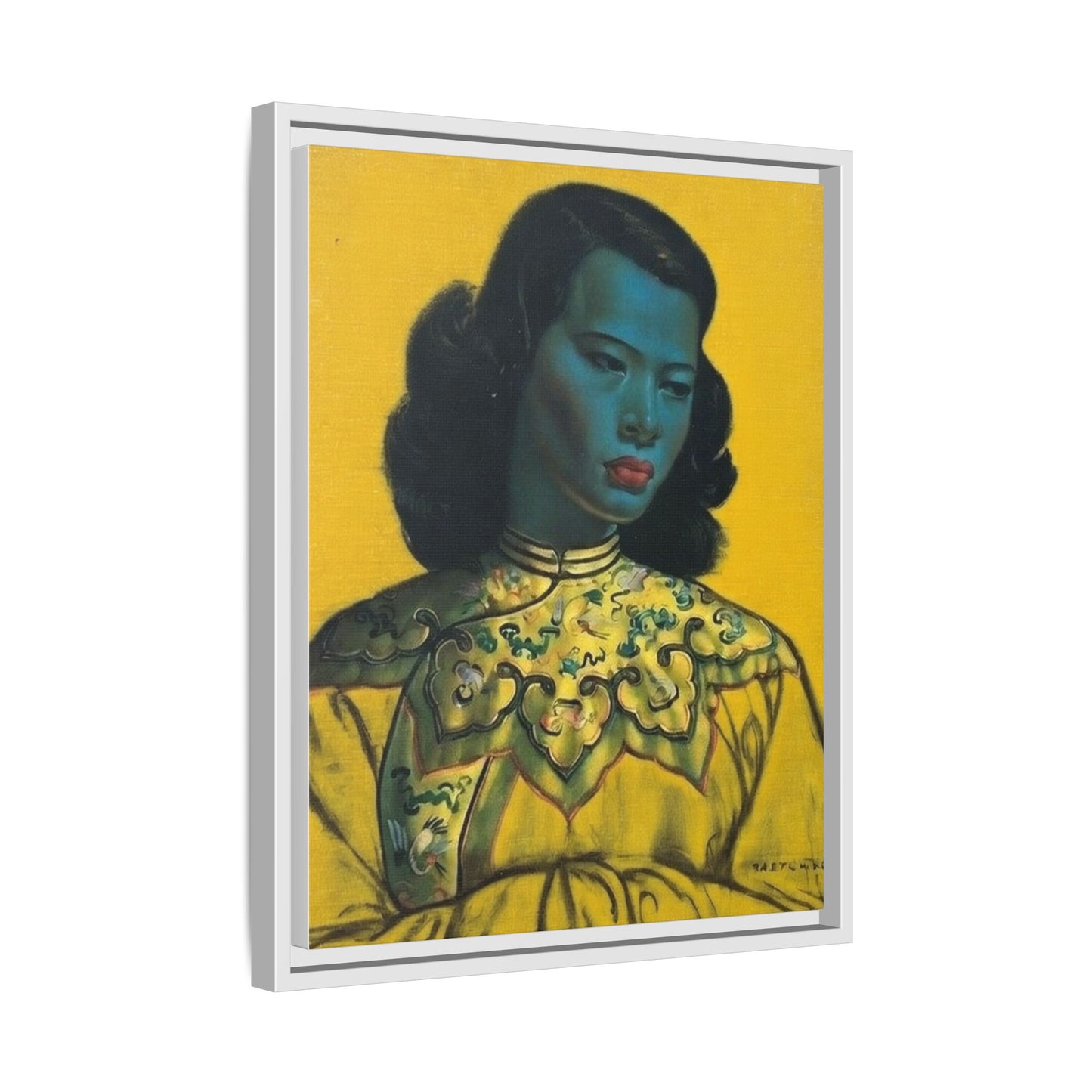 Framed Matte Canvas Art Print — Vintage Portrait with Yellow Background