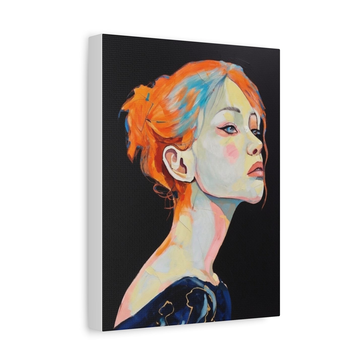 Contemplative Portrait Matte Canvas Wall Art — Colorful Female Profile Painting