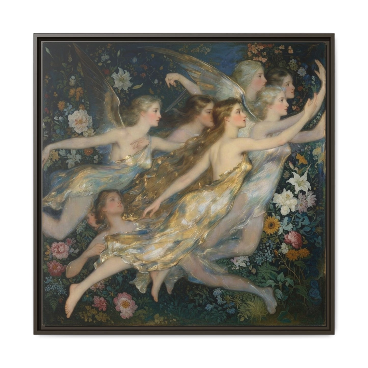 Framed Matte Canvas Wall Art — Vintage Fairies & Floral Painting