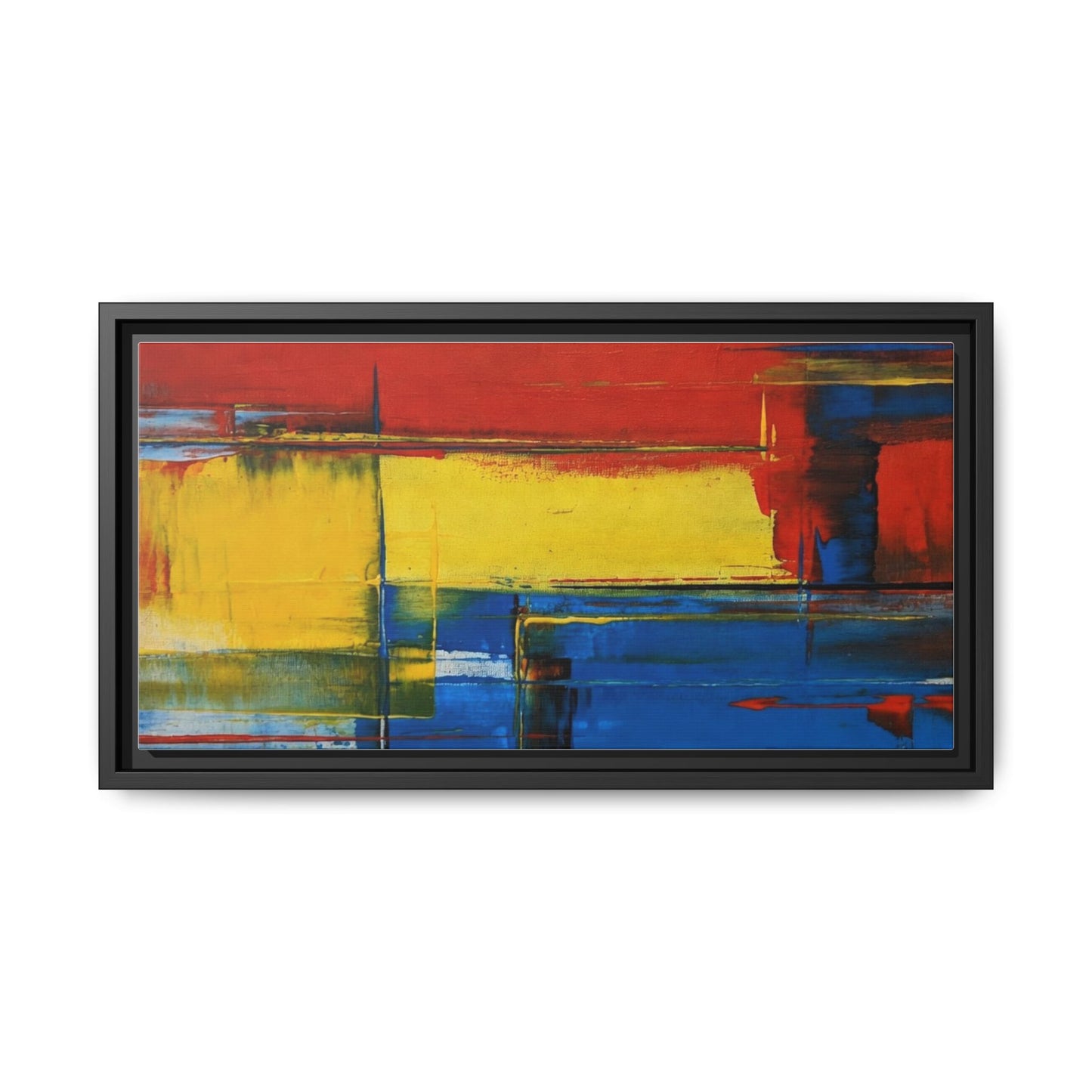 Abstract Color Block Matte Canvas Framed Wall Art — Modern Red Yellow Blue Painting