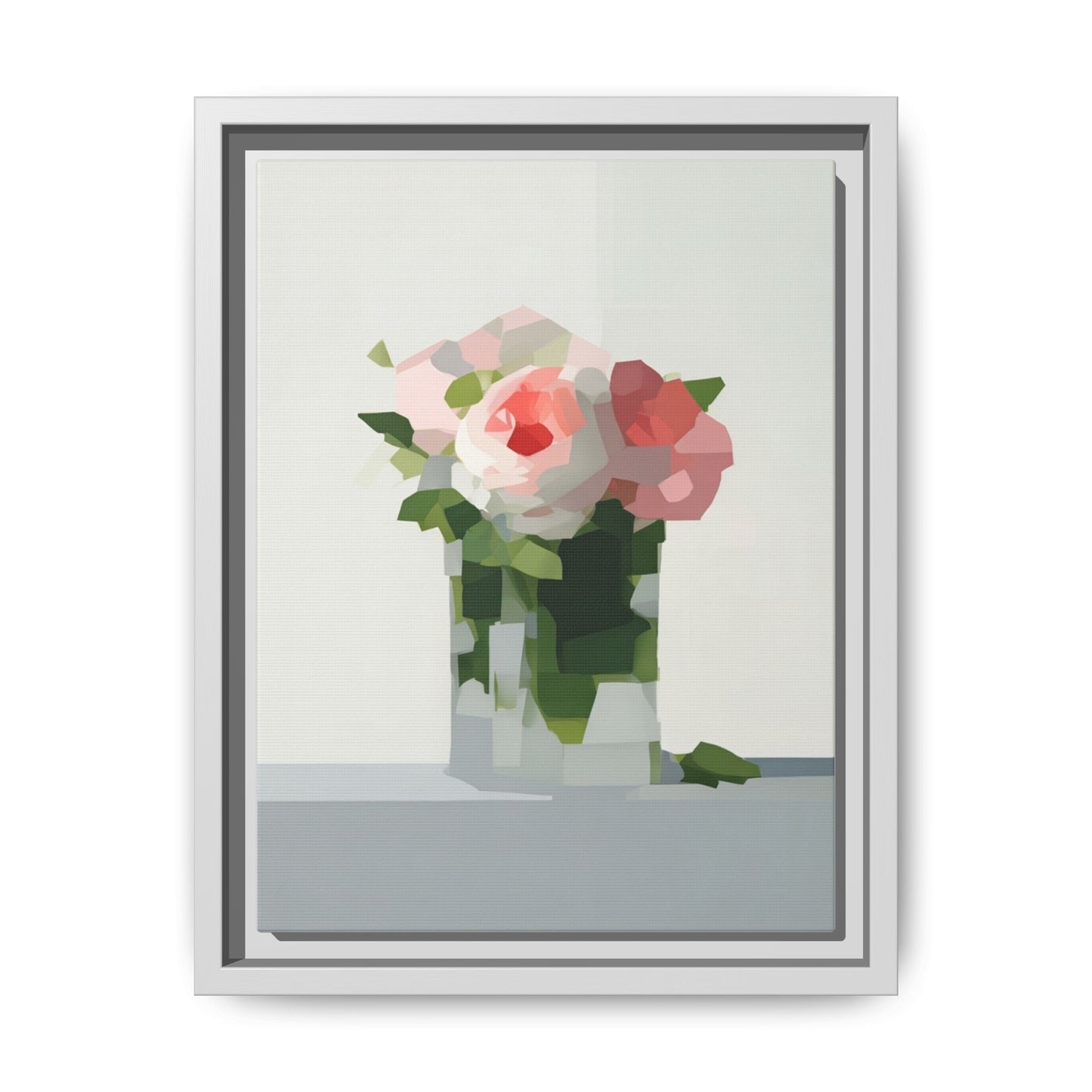 Framed Floral Canvas Print — Modern Pink Roses Still Life