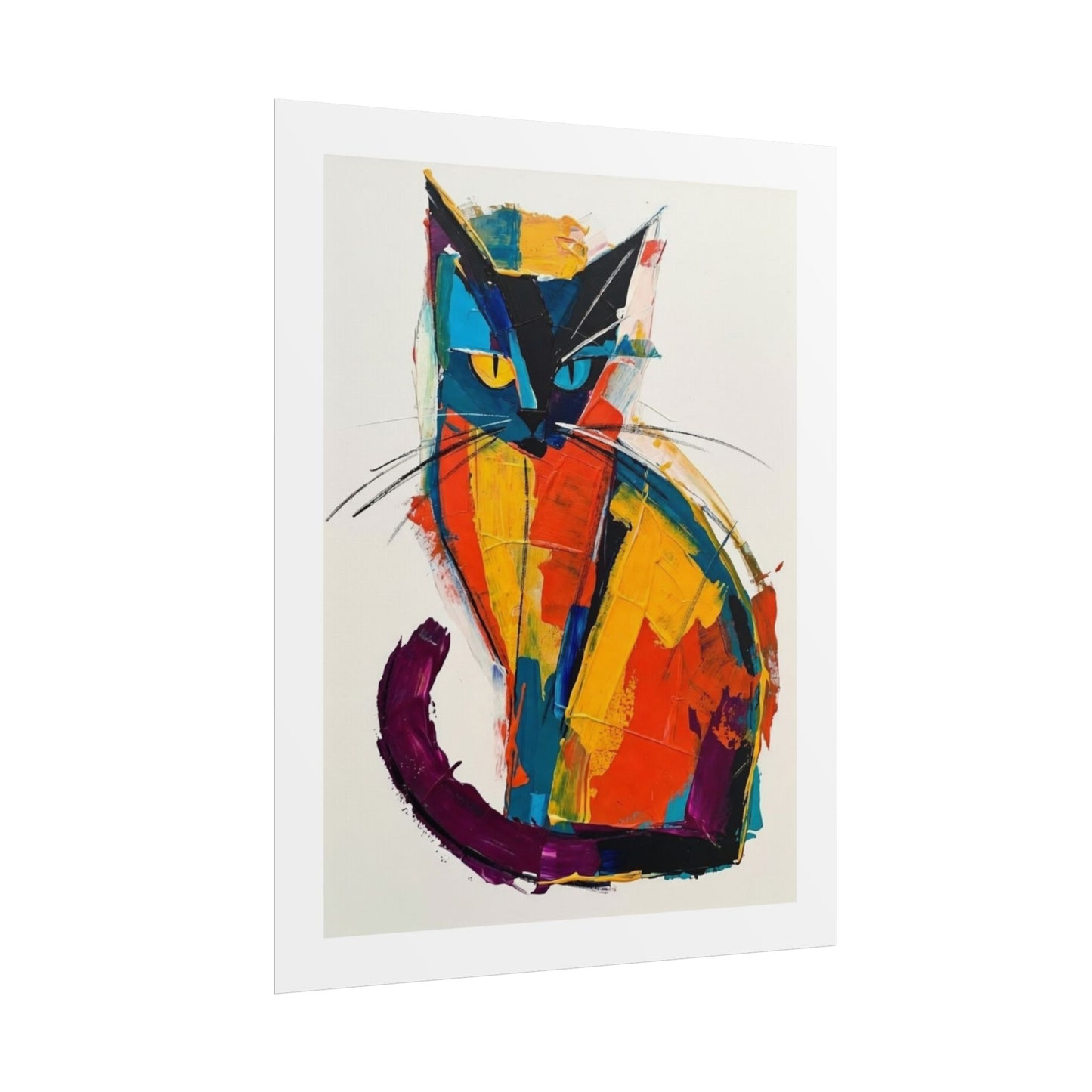 Colorful Abstract Cat Poster — Modern Rolled Art Print