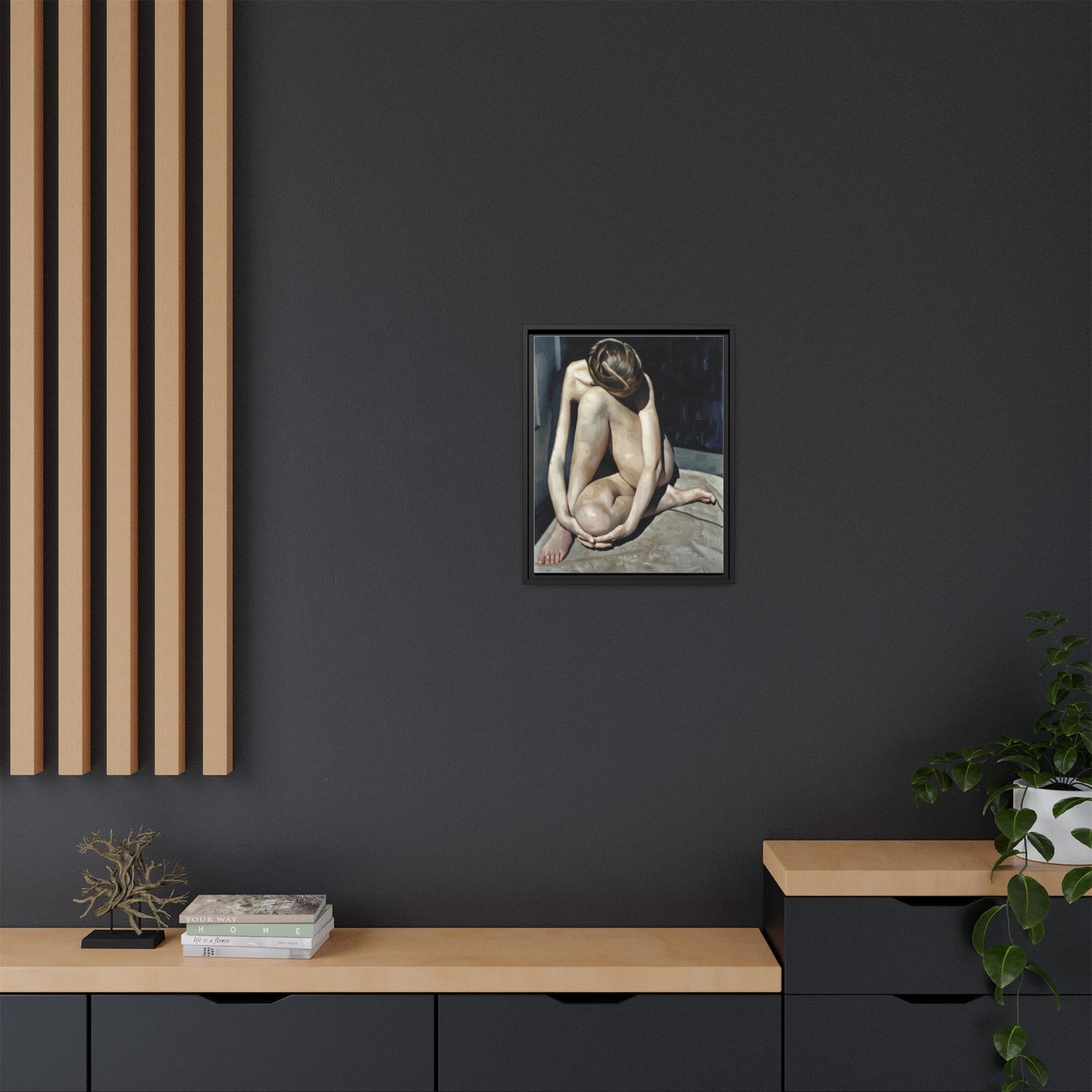 Framed Matte Canvas Print Contemplative Nude Figure Art