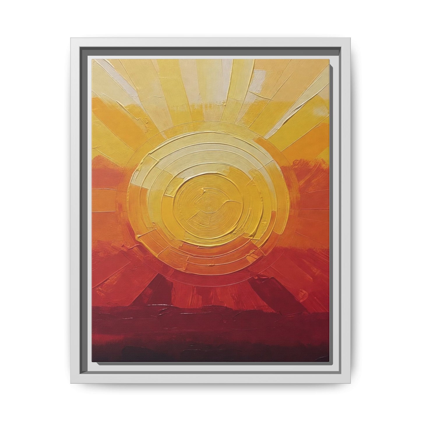 Sunburst Abstract Framed Canvas Art — Matte Multi‑Color Wall Print