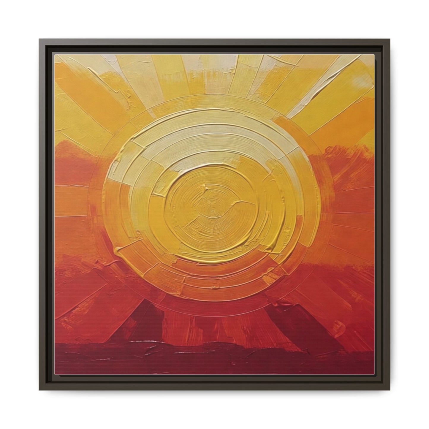 Sunburst Abstract Framed Canvas Art — Matte Multi‑Color Wall Print