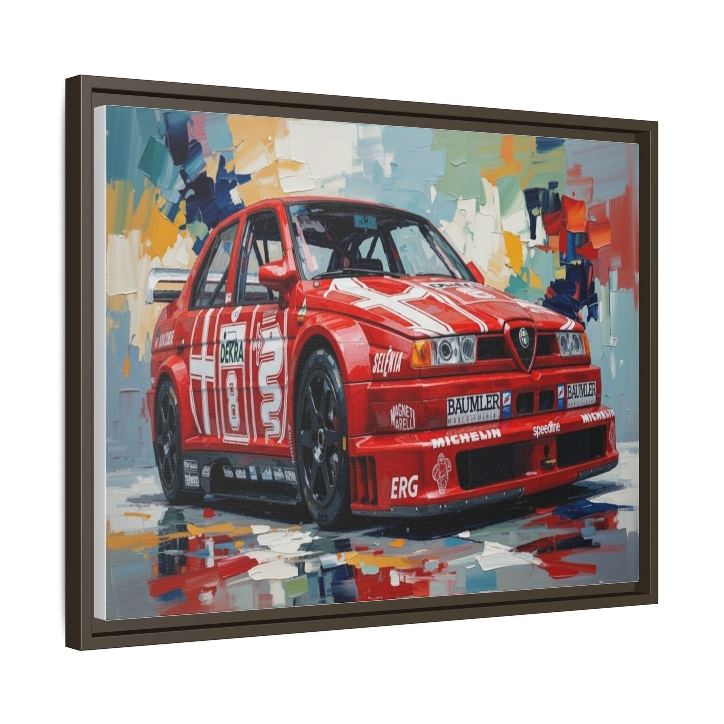 Framed Racing Car Canvas Print — Red Alfa Romeo Track Art