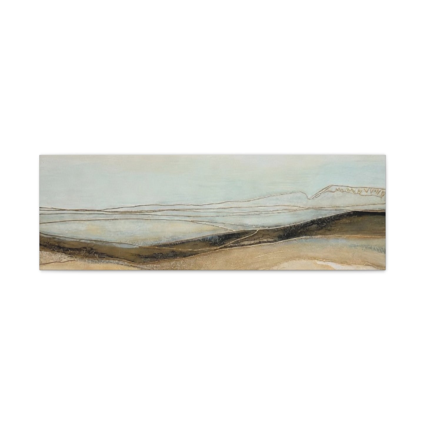 Abstract Coastal Landscape Matte Canvas Wall Art — Neutral Beach Waves Stretched Canvas