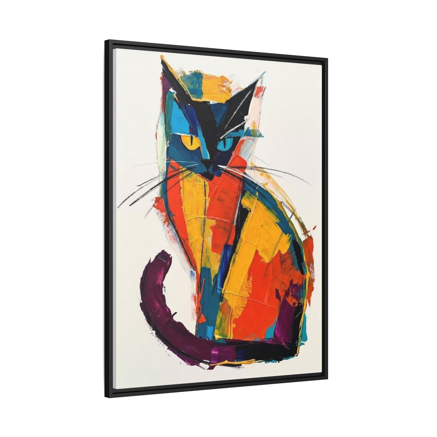 Colorful Abstract Cat Framed Canvas — Modern Matte Wall Art