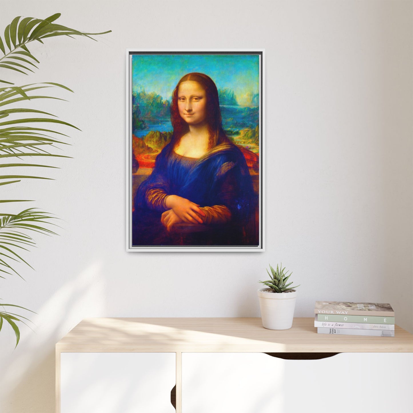 Framed Matte Canvas Print — Colorful Mona Lisa Wall Art