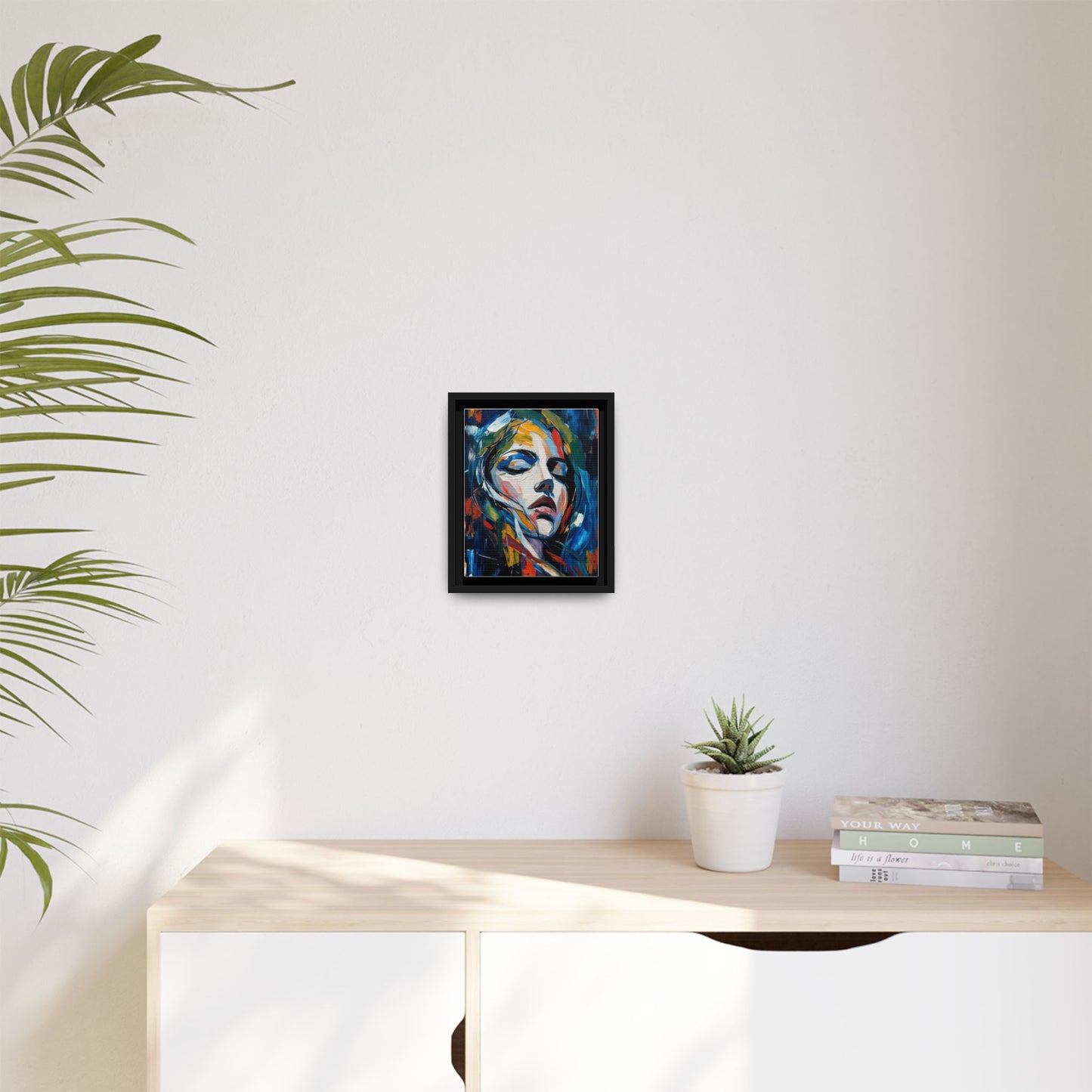 Abstract Colorful Woman Portrait — Framed Matte Canvas Wall Art