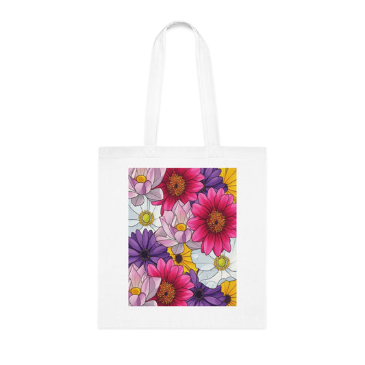 Floral Burst Cotton Tote Bag — Colorful Daisy & Gerbera Garden Print