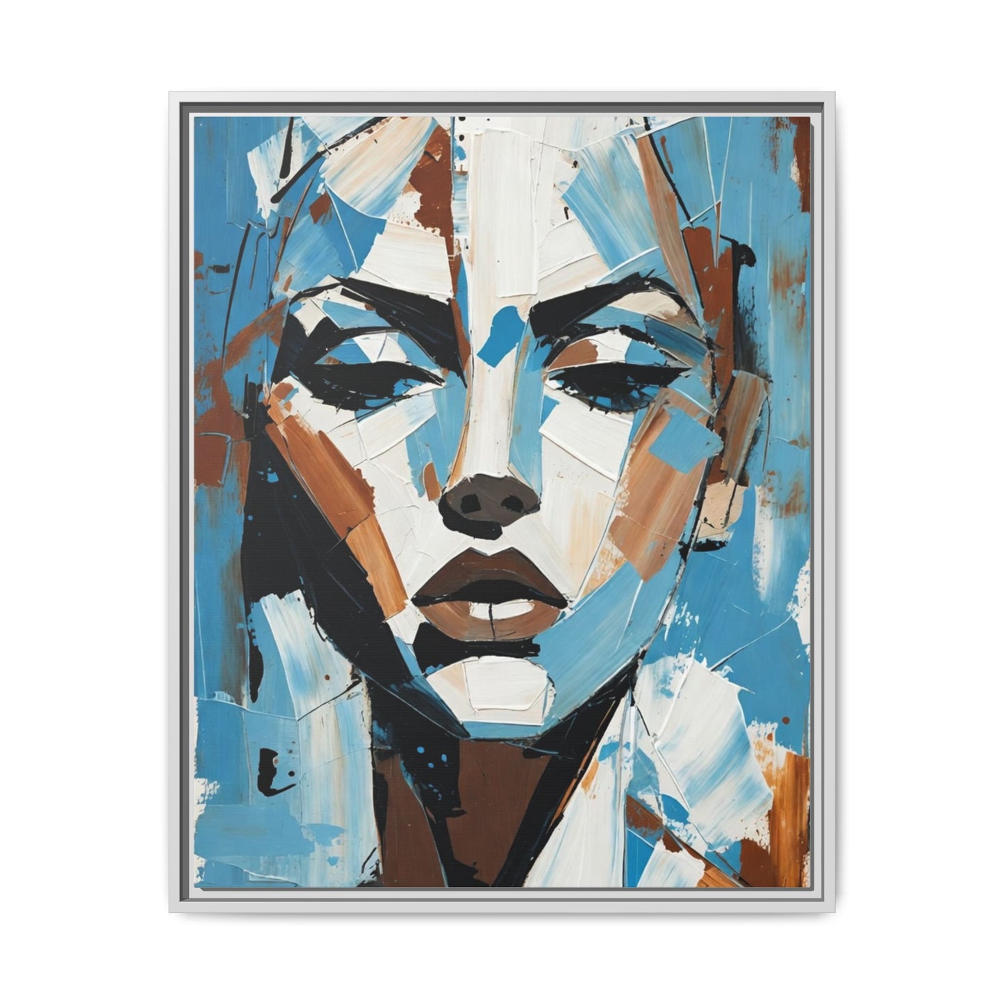 Abstract Blue Face Matte Canvas Wall Art — Framed Modern Portrait Print