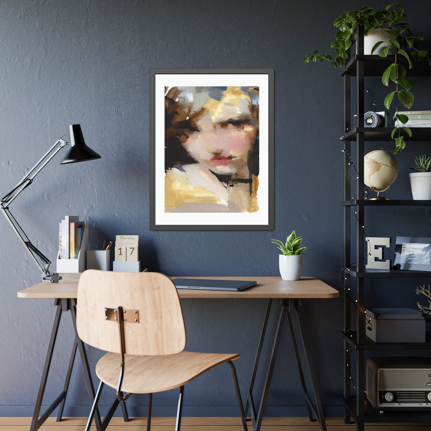 Abstract Portrait Framed Poster – Modern Impressionist Wall Art