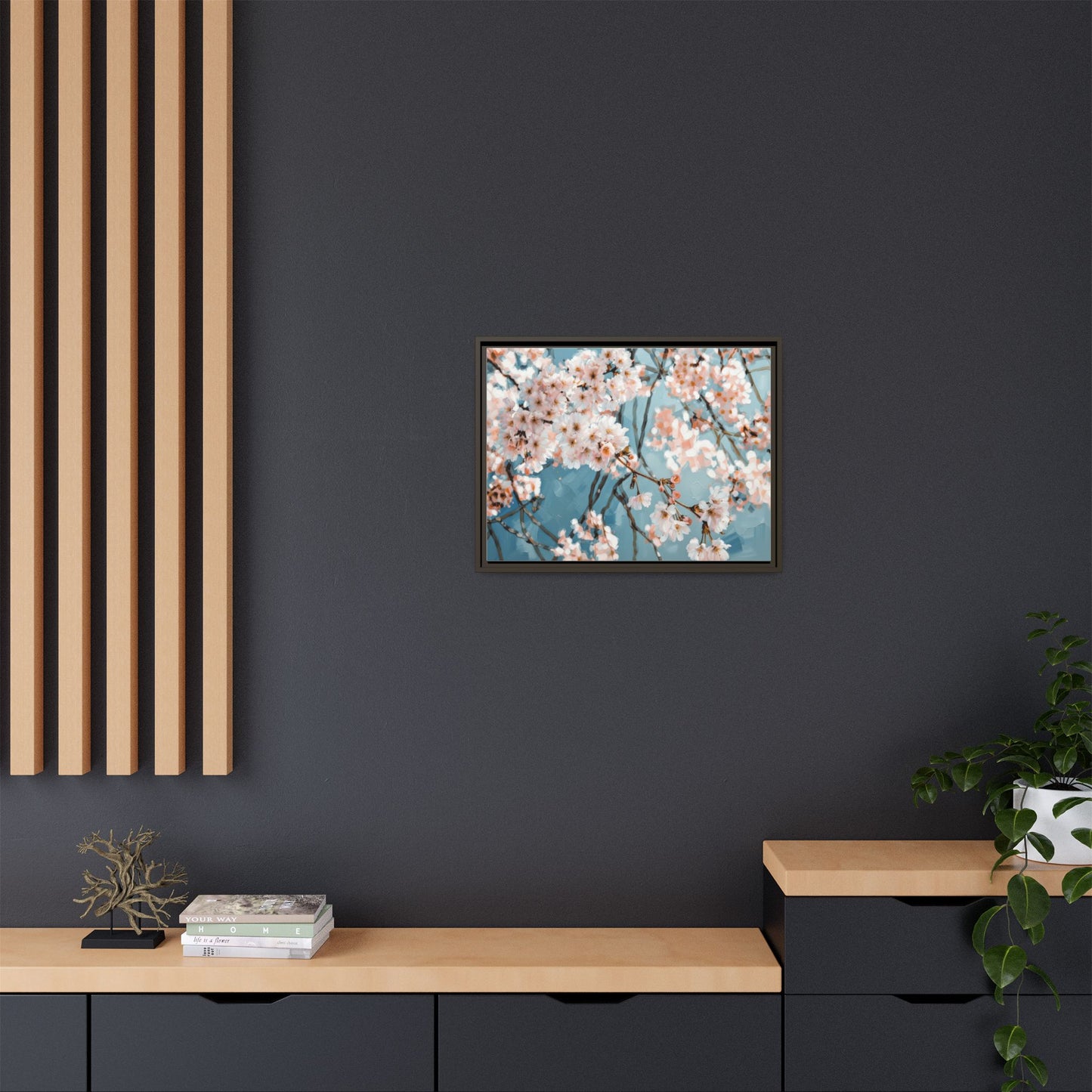 Framed Cherry Blossom Matte Canvas Print — Soft Pink Floral Wall Art