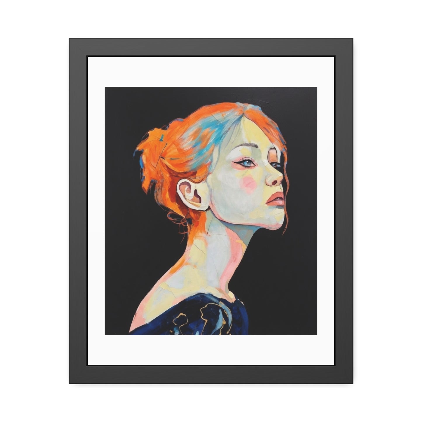 Framed Art Print — Colorful Portrait of Red‑Haired Woman