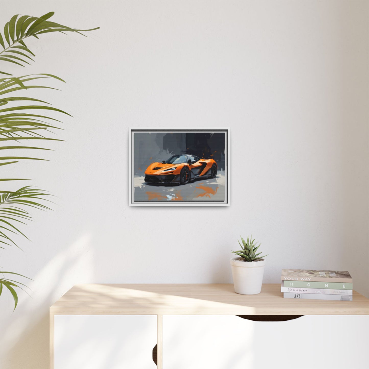 Framed Matte Canvas — Orange Sports Car Print