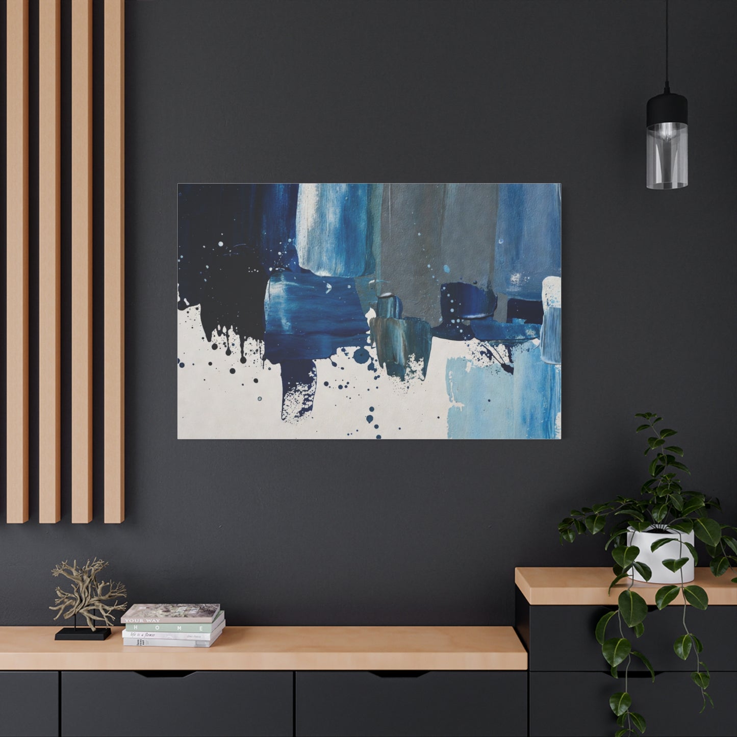 Blue Abstract Canvas Wall Art – Modern Matte Stretched Canvas