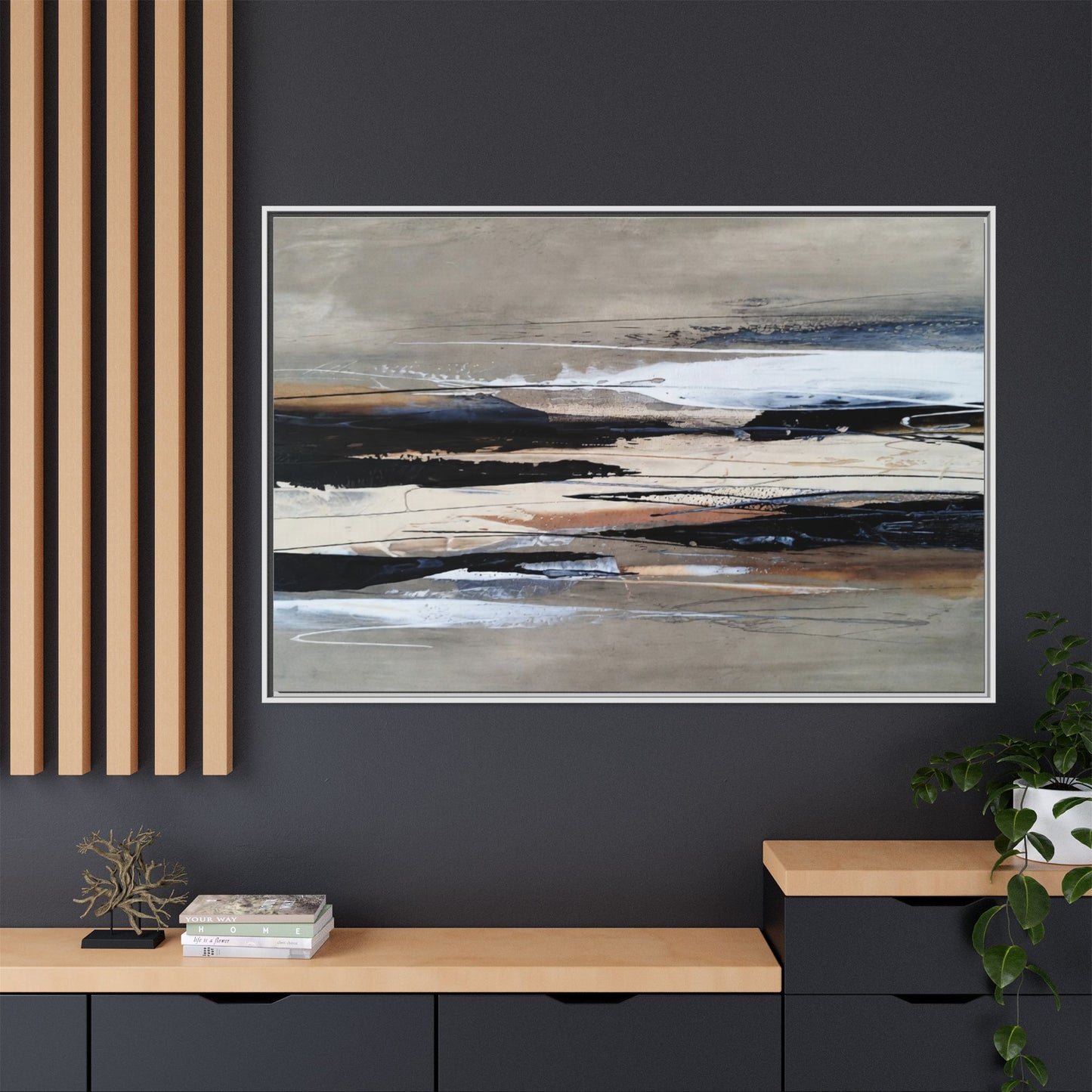 Abstract Seascape Matte Canvas Framed Wall Art — Neutral Coastal Landscape