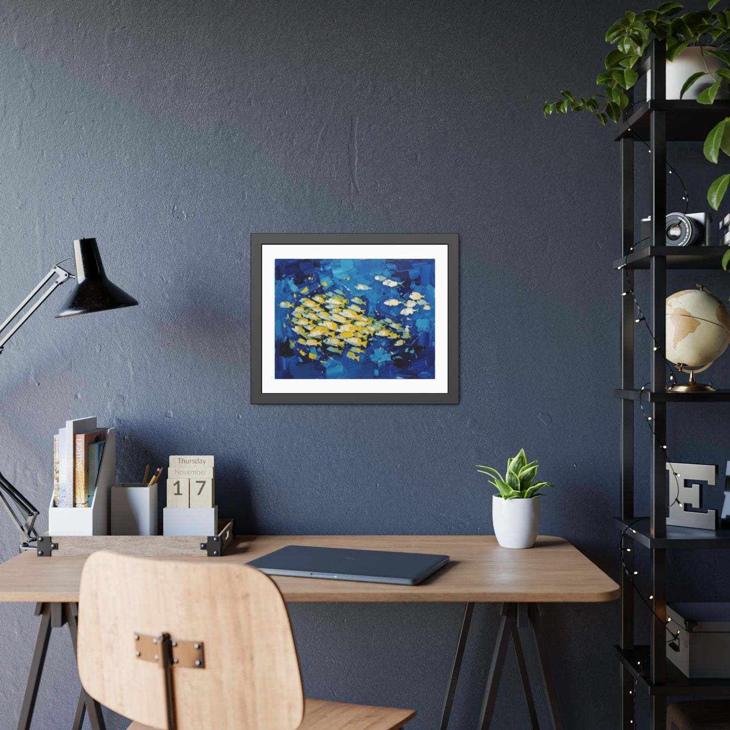 Framed Fish Poster — Blue School of Fish Nautical Wall Art Print