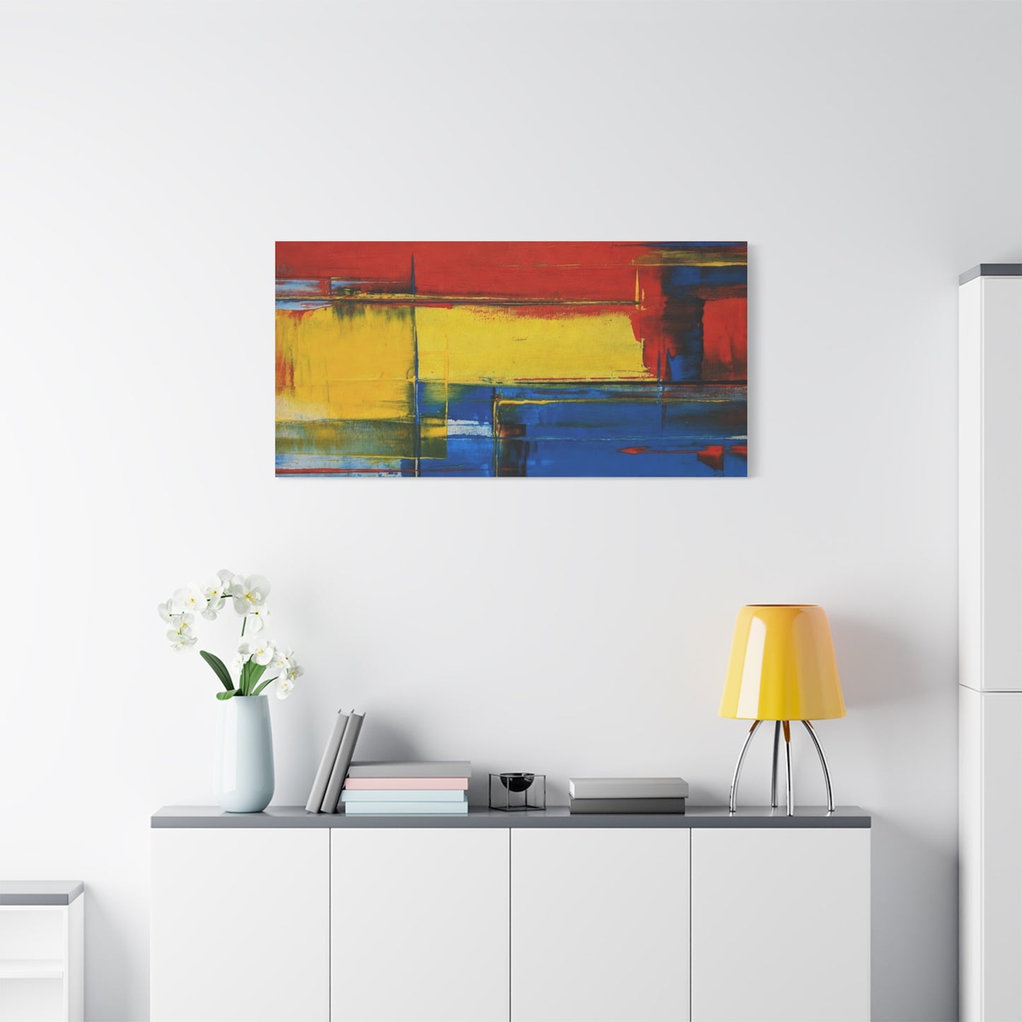 Abstract Color Block Matte Canvas Wall Art — Red, Yellow & Blue Stretched Canvas