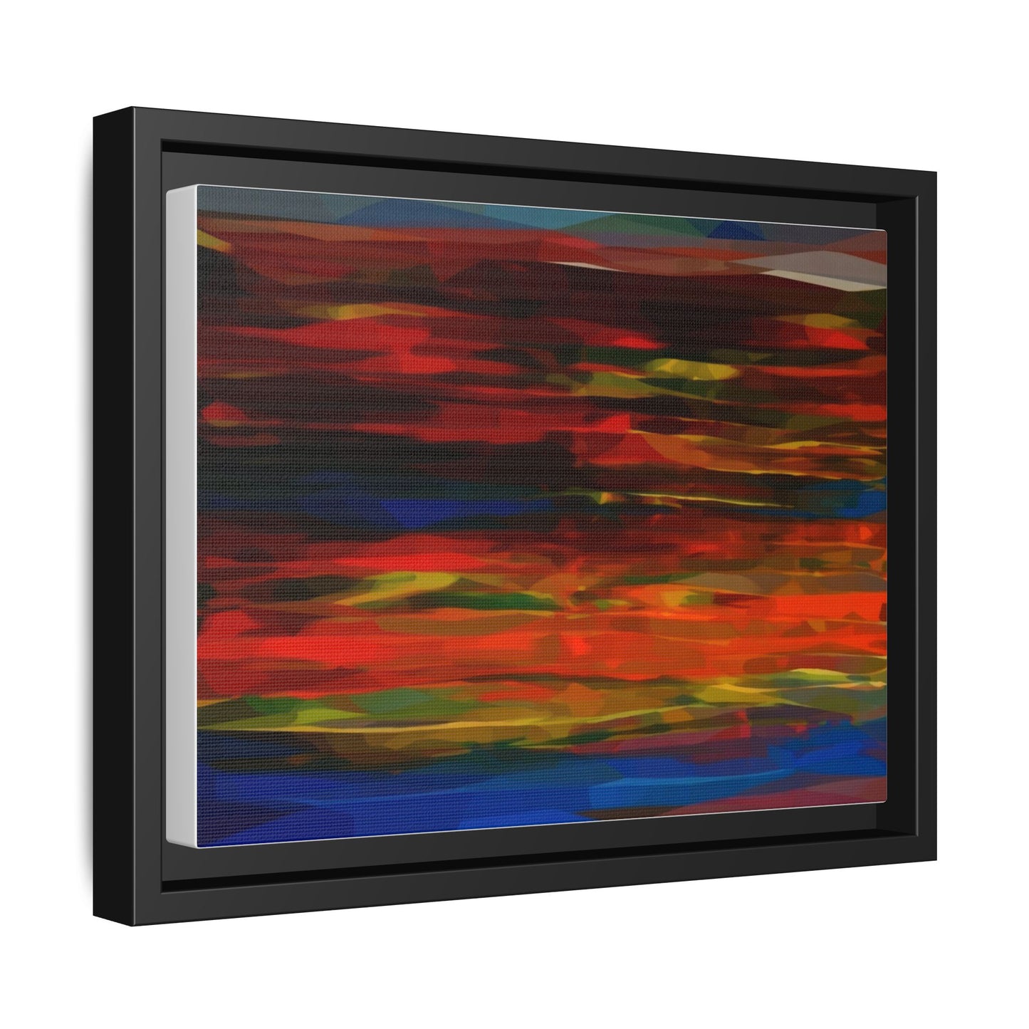 Abstract Multi-Color Matte Canvas Framed Wall Art — Bold Red & Blue Modern Painting