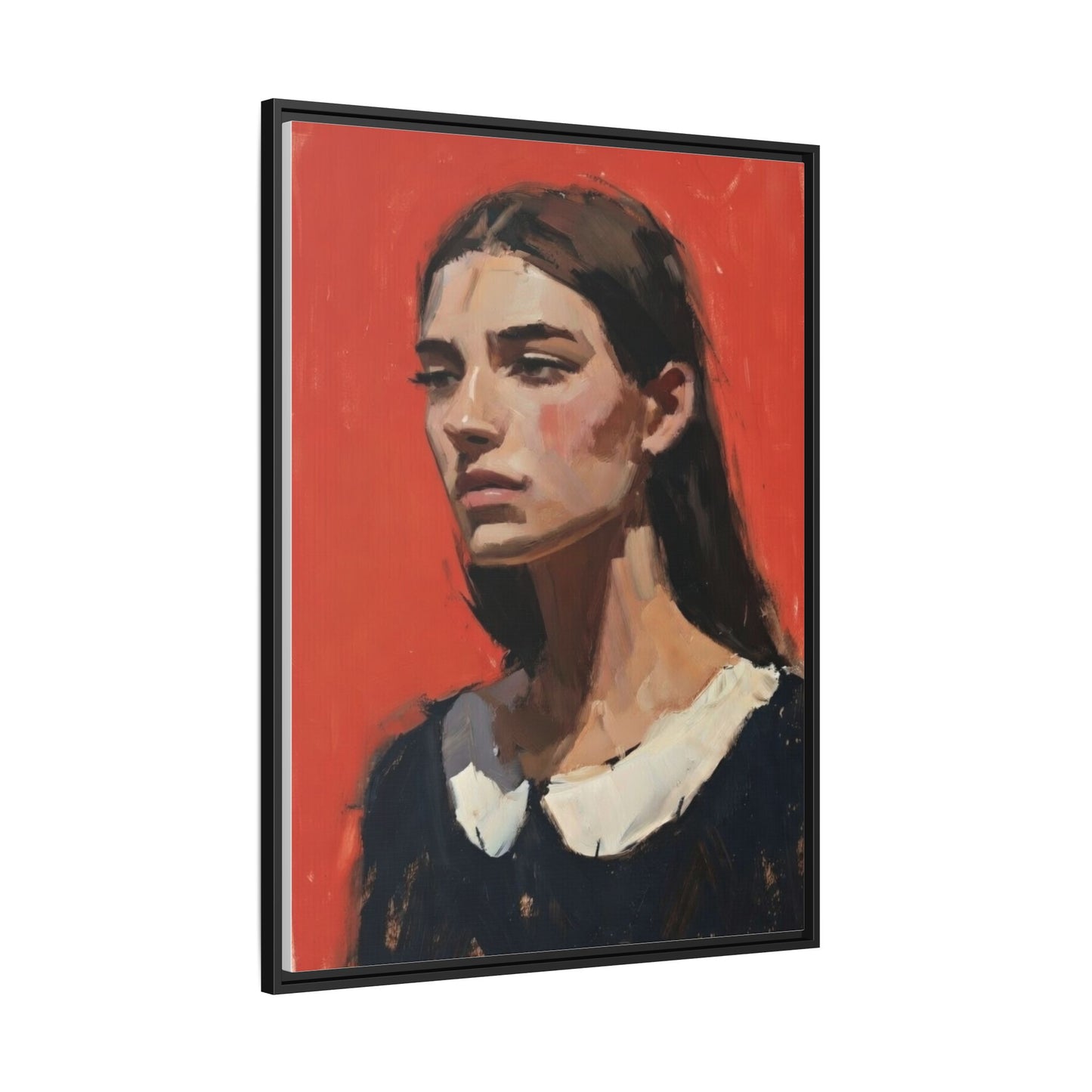 Framed Matte Canvas Portrait Print — Moody Red Figurative Art